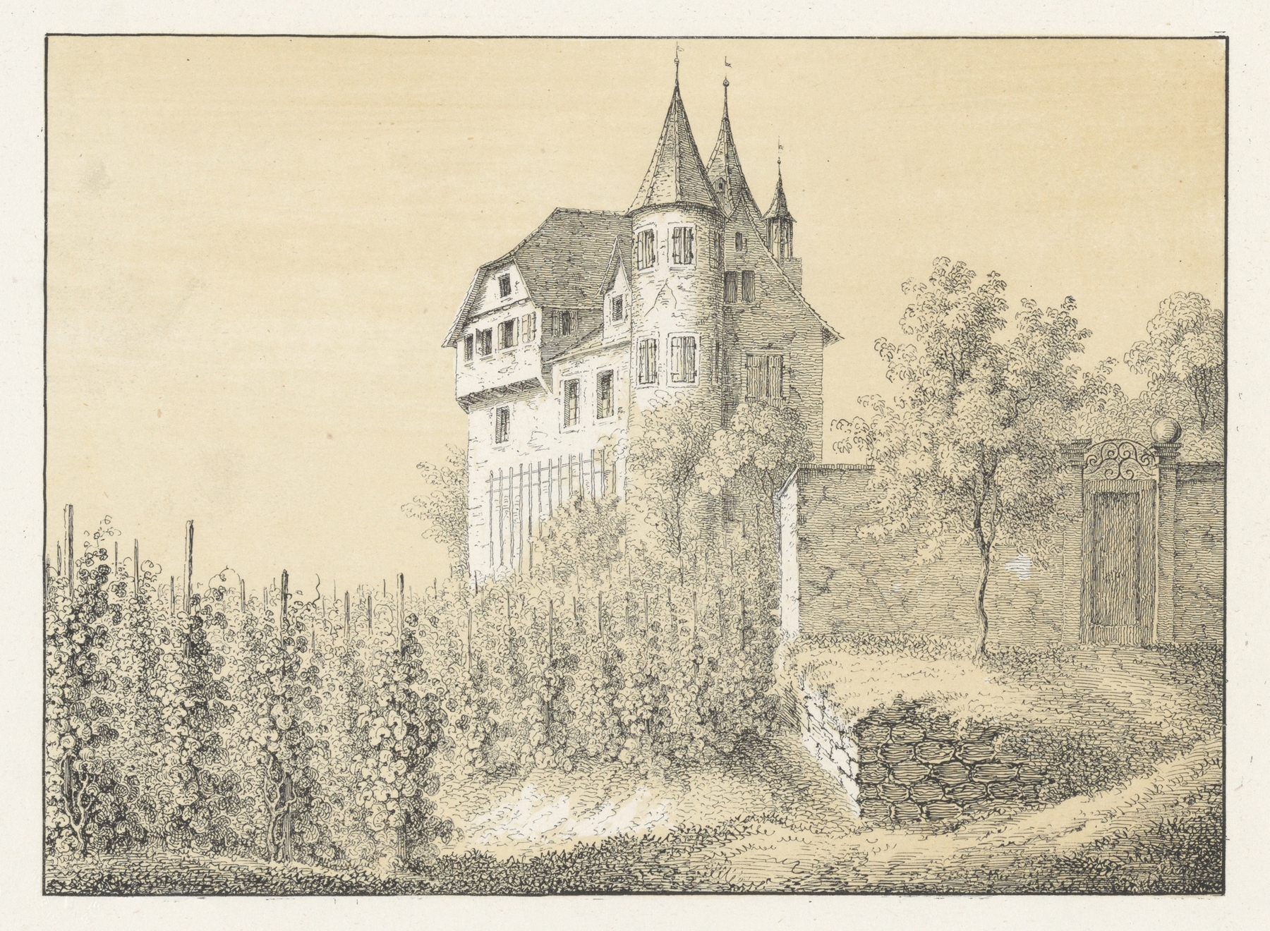 Landscape with dark tree silhouettes and gentle hues by Johann Friedrich Wagner