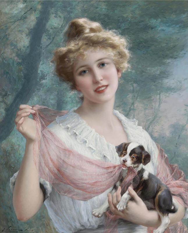 A playful puppy depicted in a lively setting.