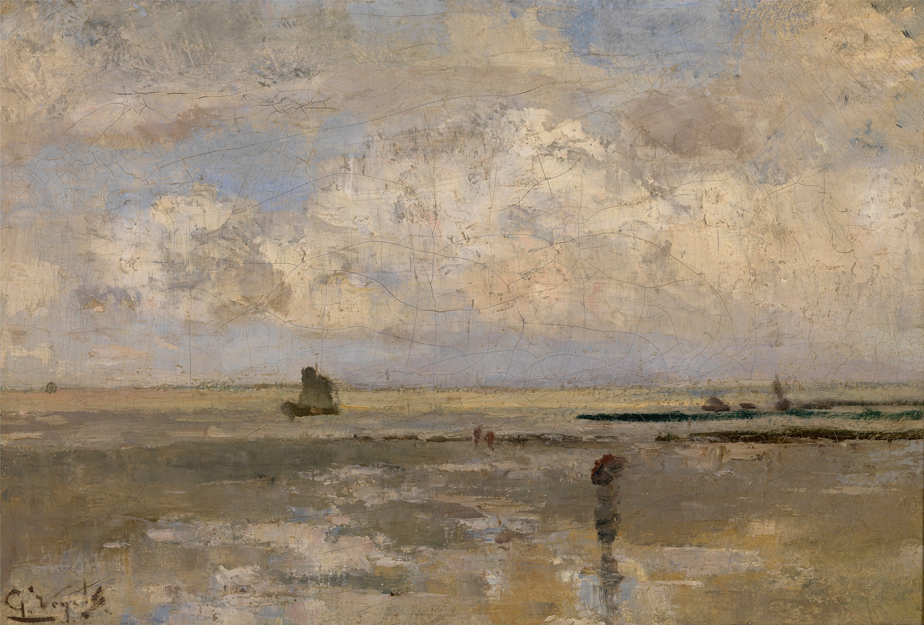 Beach scene with sand and sea, oil painting by Guillaume Vogels
