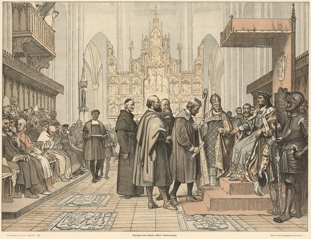 This painting depicts Christian I granting the charter for the University of Copenhagen.