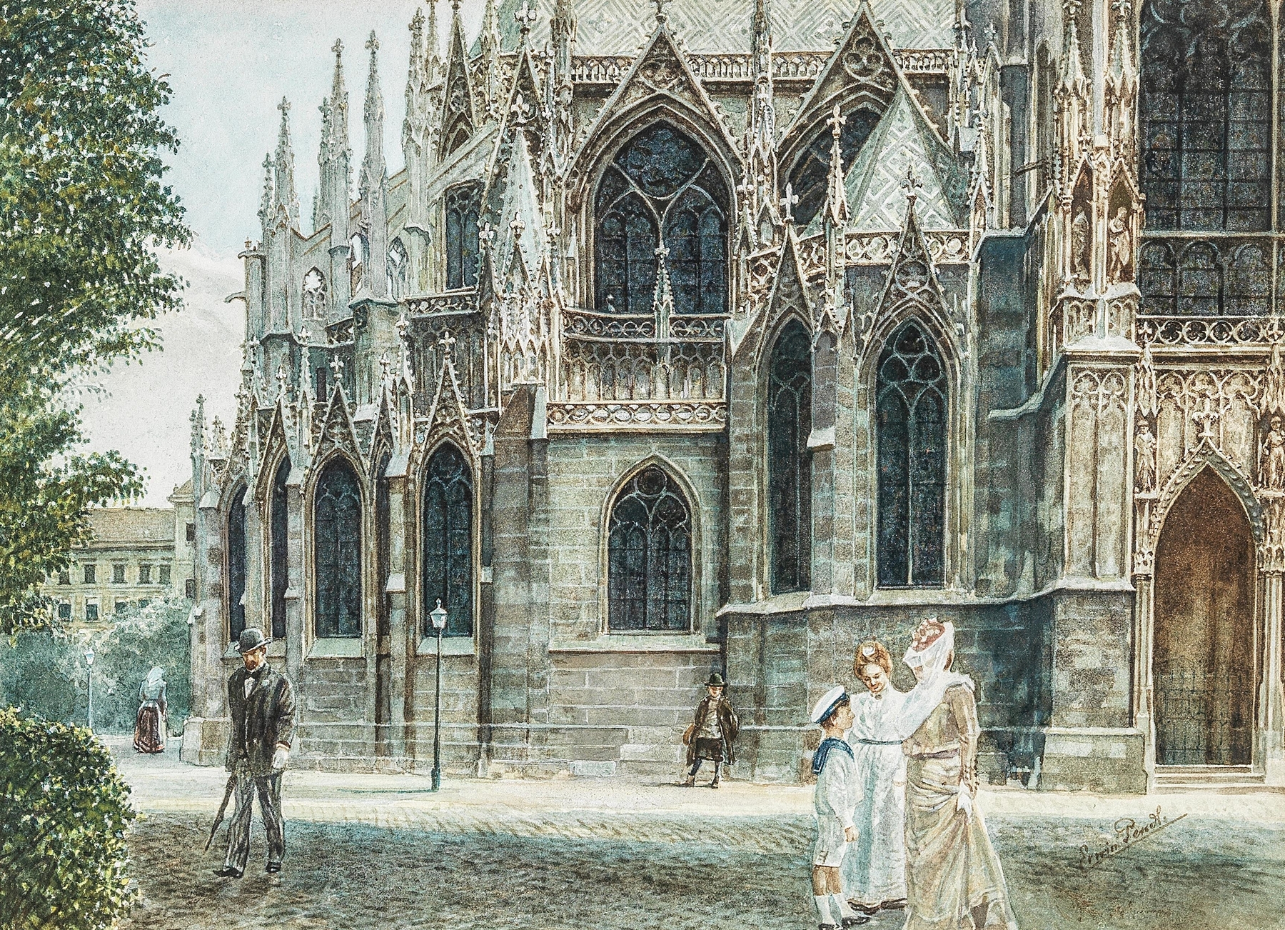 Landscape featuring Votivkirche, oil on canvas by Erwin Pendl