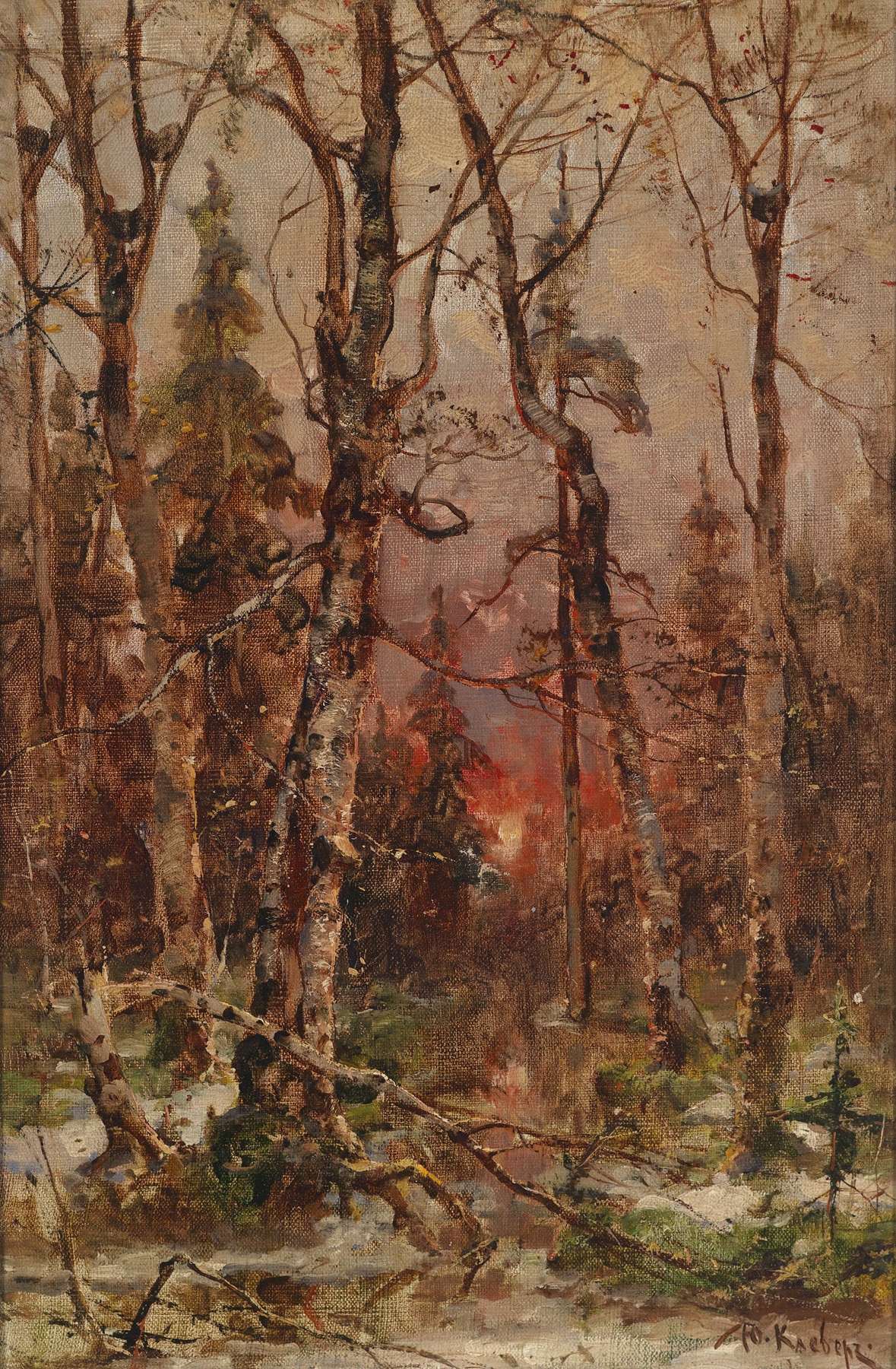 Winterlandschaft bei untergehender Sonne, by Julius Sergius Klever, public domain