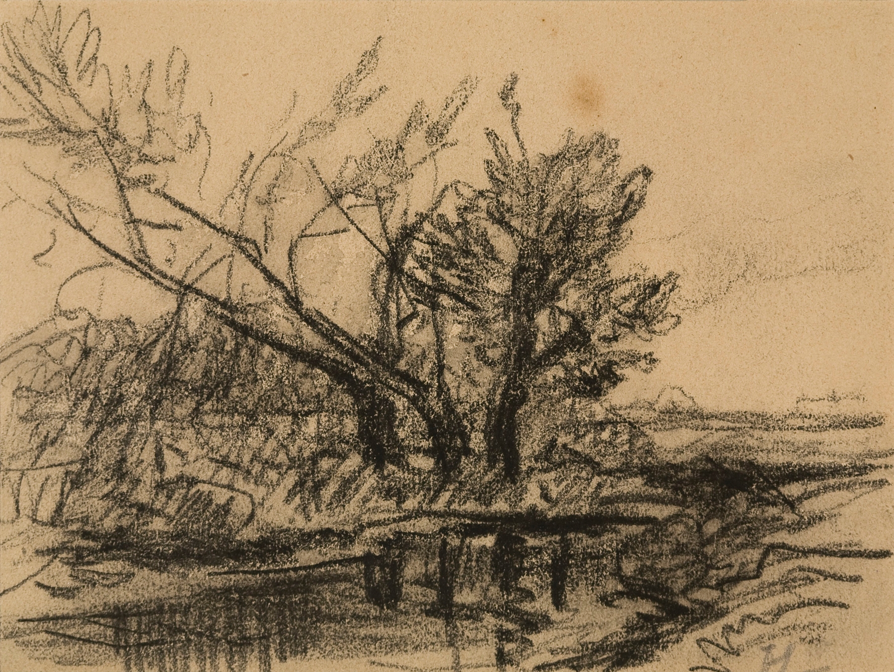 Trees near a pond, oil on canvas by Alphonse Asselbergs, depicting lush greenery and serene water reflections.