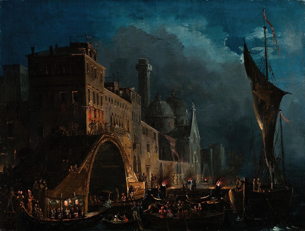 A Venetian Gala Night by Ippolito Caffi captures a lively night scene in Venice.