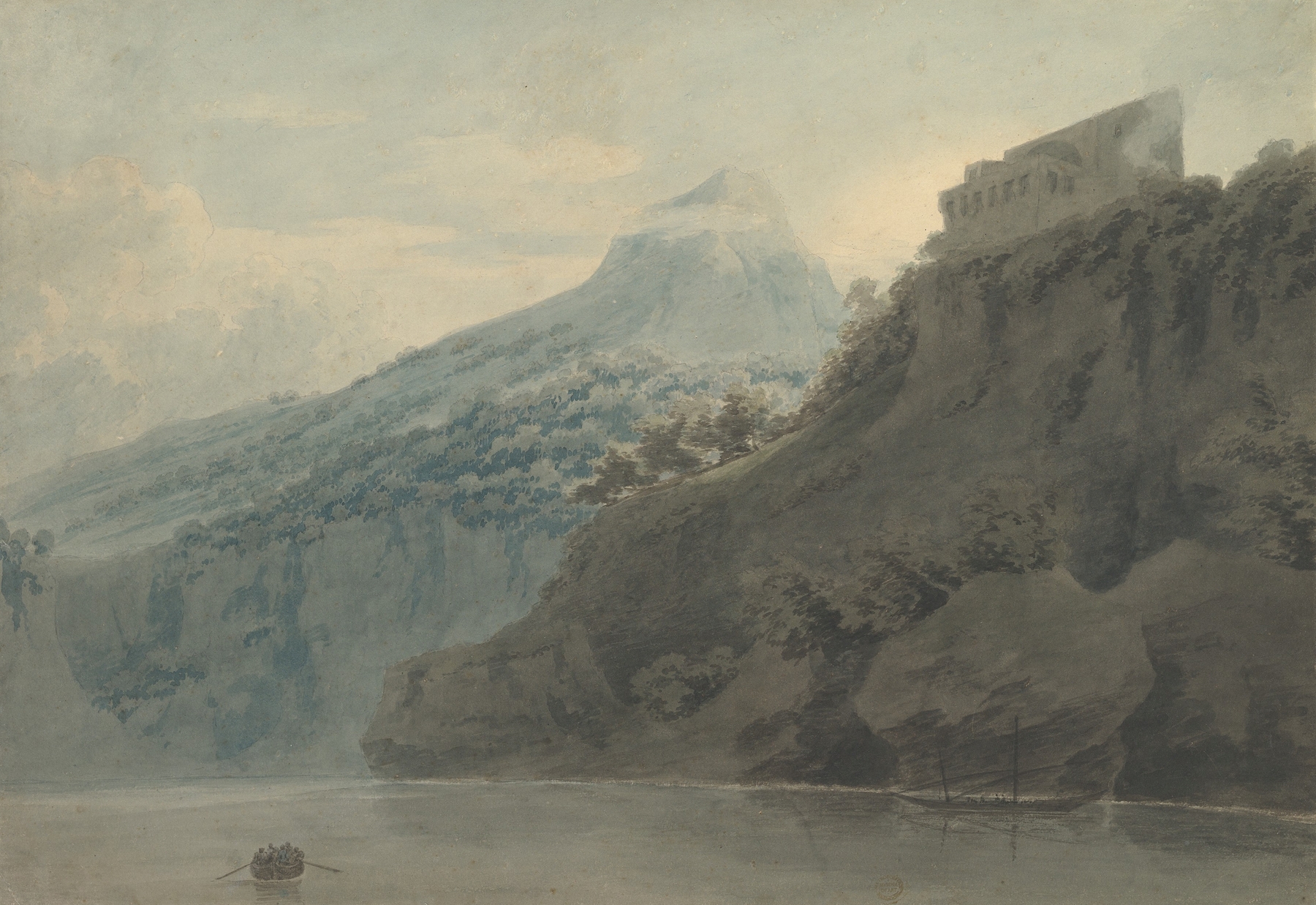 Marine scene of the Gulf of Salerno by John Robert Cozens, oil painting