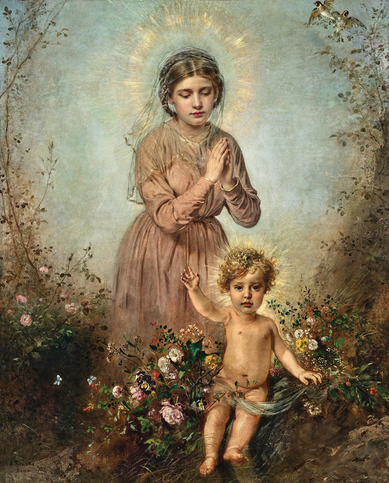 Anton Romako's 'Madonna and Child' captures a tender moment between mother and child.