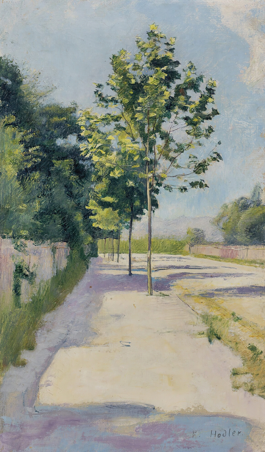 Street Of St. Georges by Ferdinand Hodler, oil painting depicting a decaying urban landscape with trees.