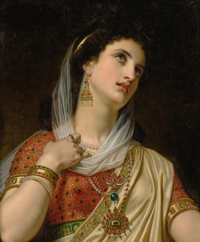 A painting depicting Queen Esther in a regal setting.