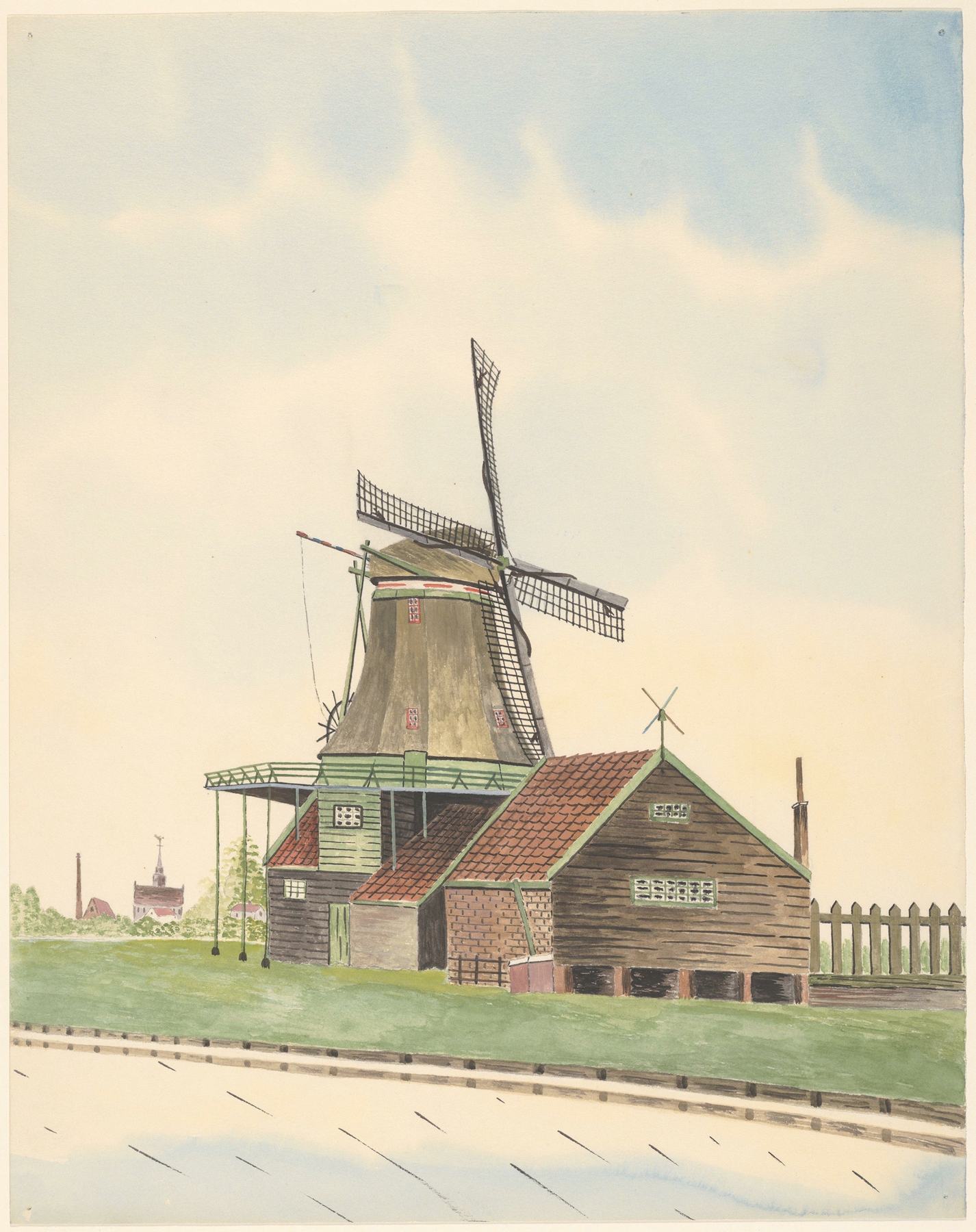 Windmill at twilight, oil on canvas by Johannes Nicolaas Eijman