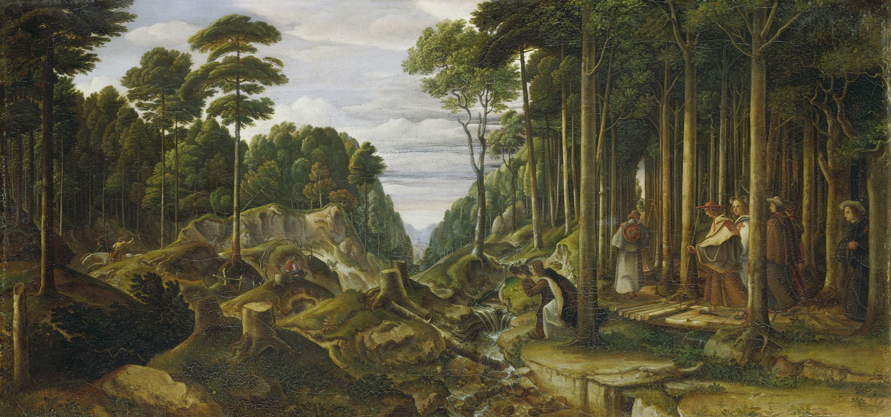 Procession of Pilgrims in the Forest by Johann Heinrich Ferdinand Olivier, oil painting depicting pilgrims in a forest.