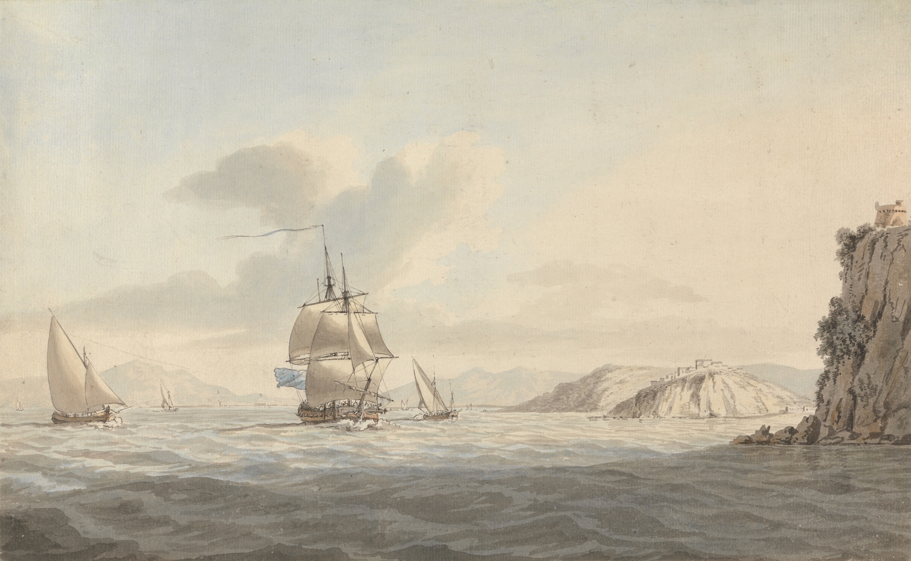 Agropoli, The Temples of Paestum, and the Bay of Salerno, by Dominic Serres, public domain