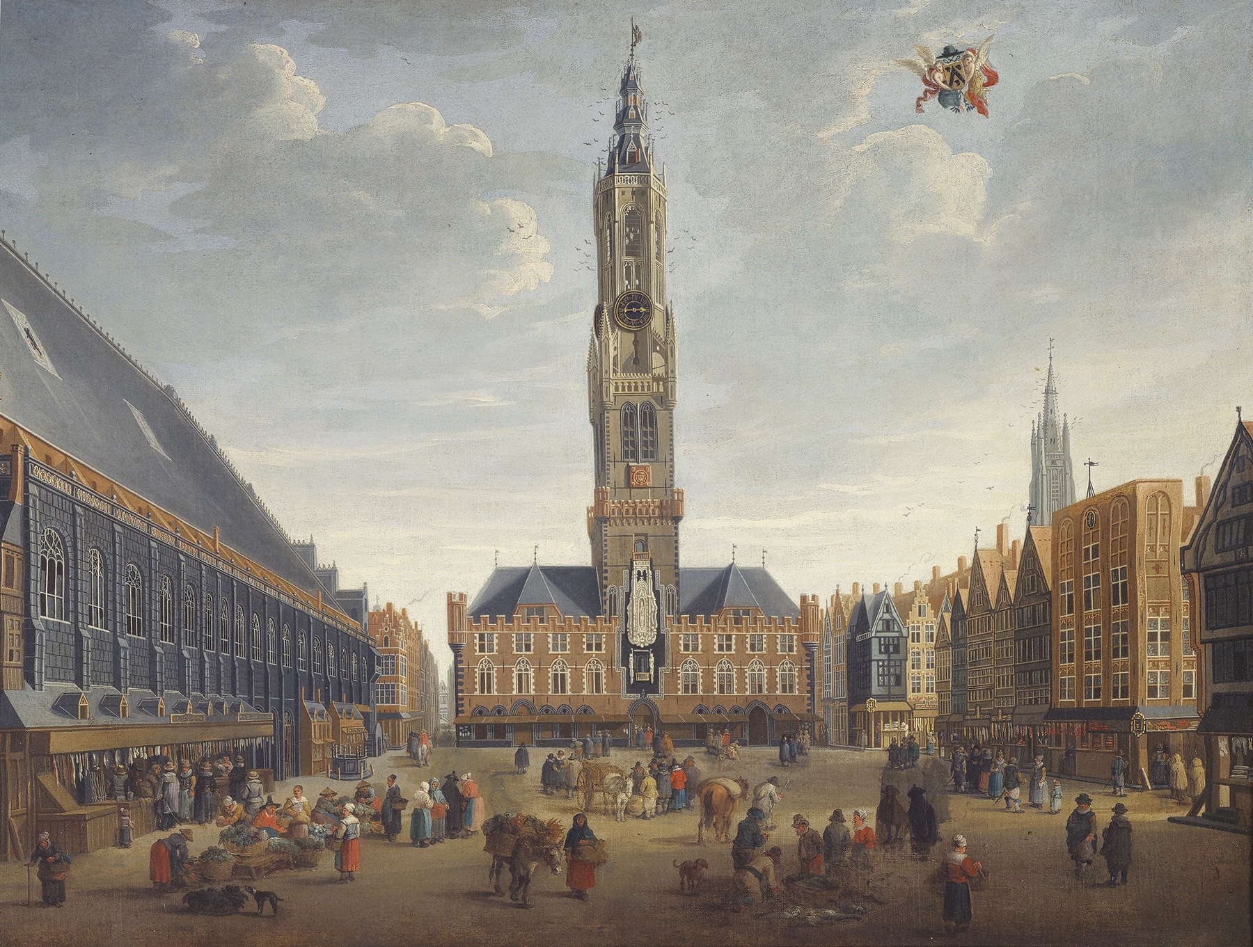 The Market Square in Bruges, oil on canvas by Jan Baptist van Meunincxhove