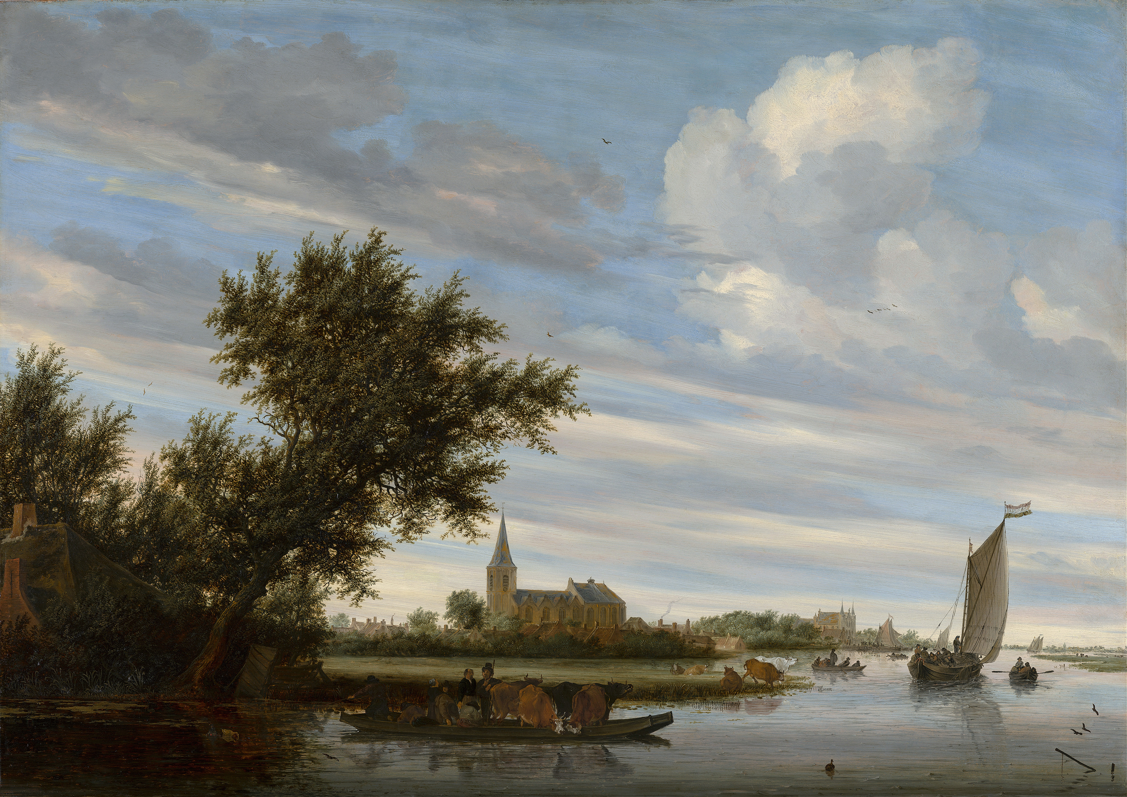 River View with Church and Ferry, by Jacob Salomonsz. van Ruysdael, public domain