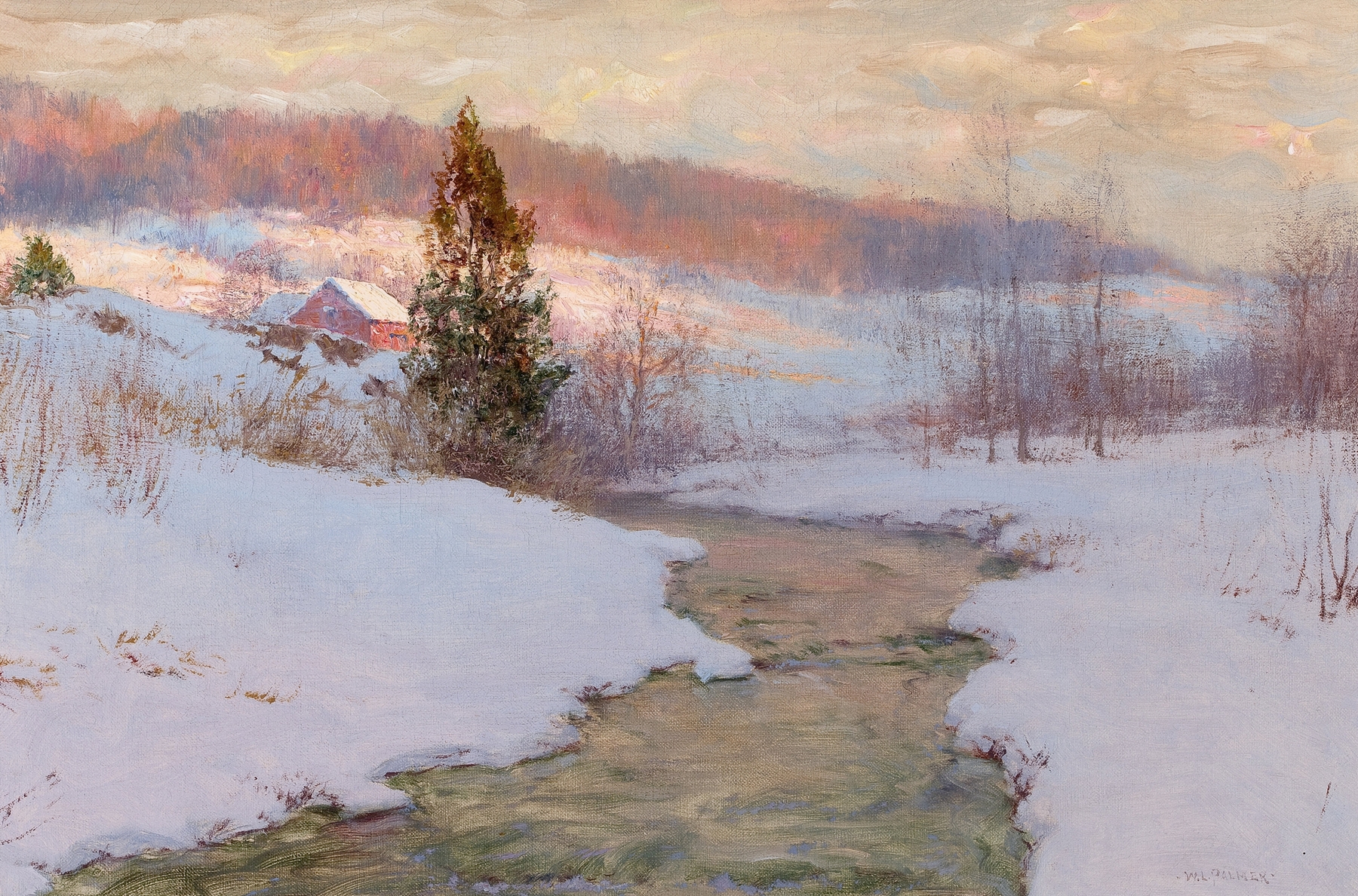 Upland Stream by Walter Launt Palmer, oil painting depicting a gentle stream in a lush landscape.