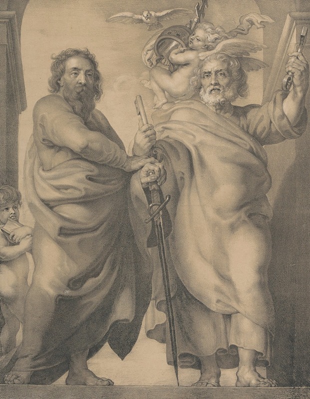 This painting depicts Saints Peter and Paul in a dramatic Baroque style.