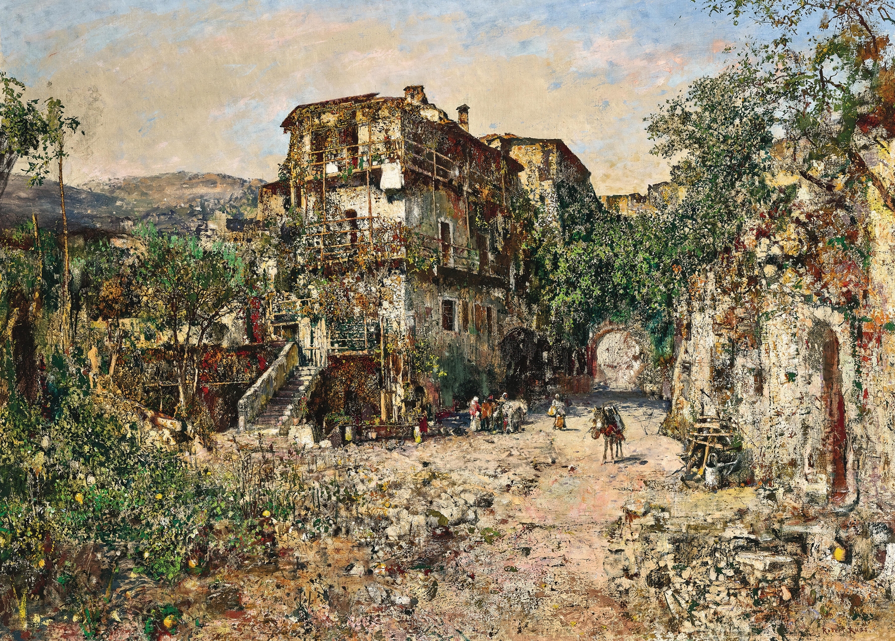 Lake Garda, Arco by Robert Russ, impressionist landscape featuring serene water and misty hills