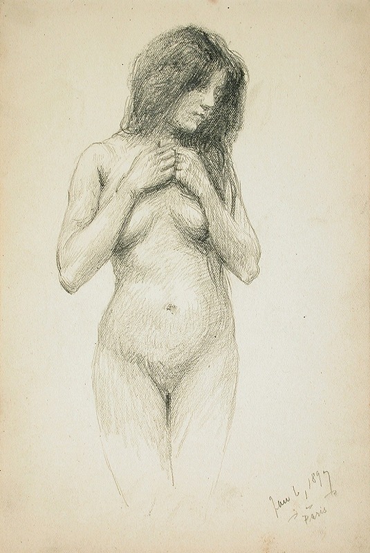 Frank Duveneck's 'Female Nude' showcases a realistic portrayal of the human form.