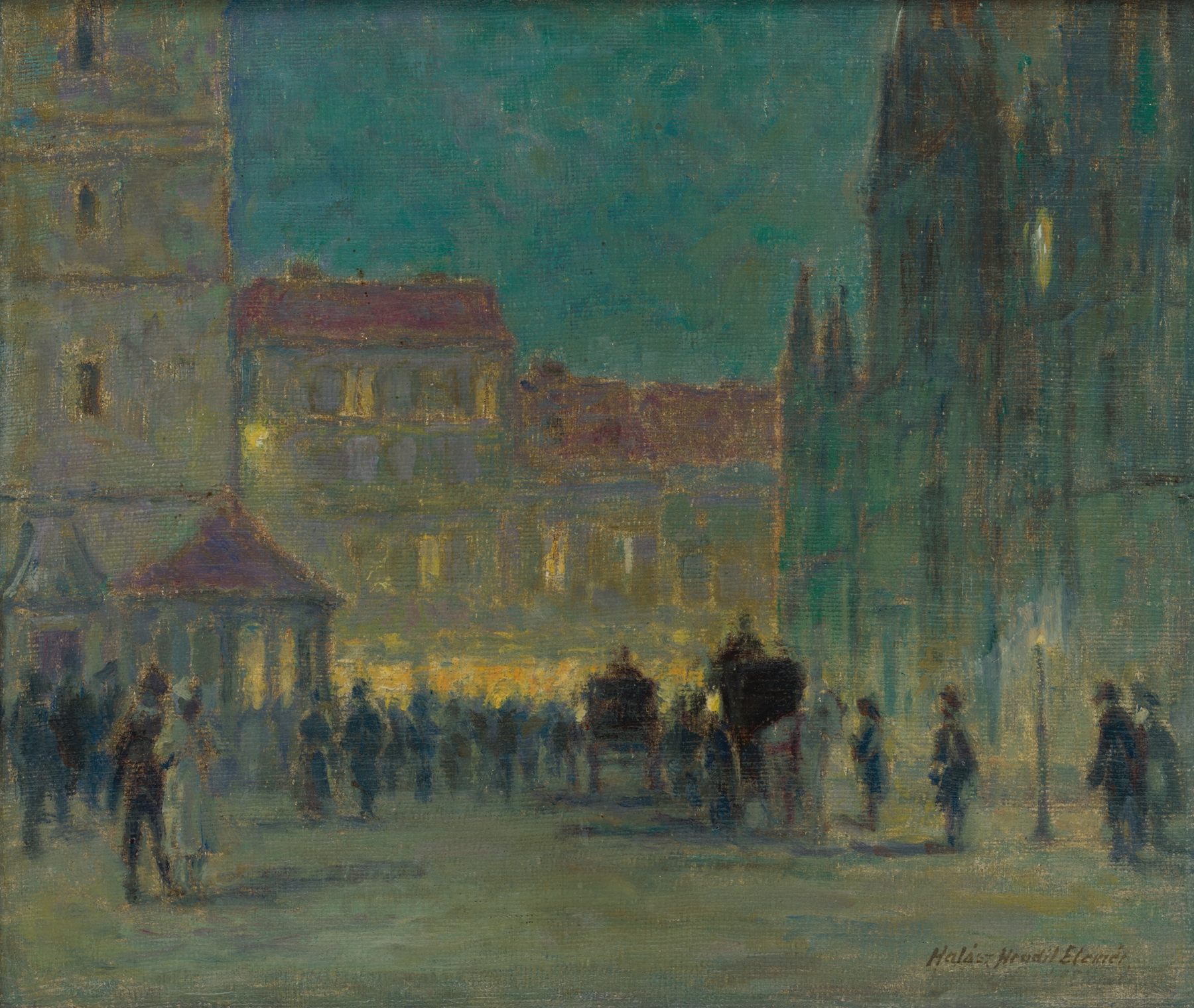 Evening in front of the St. Elisabeth Cathedral, by Elemír Halász-Hradil, public domain