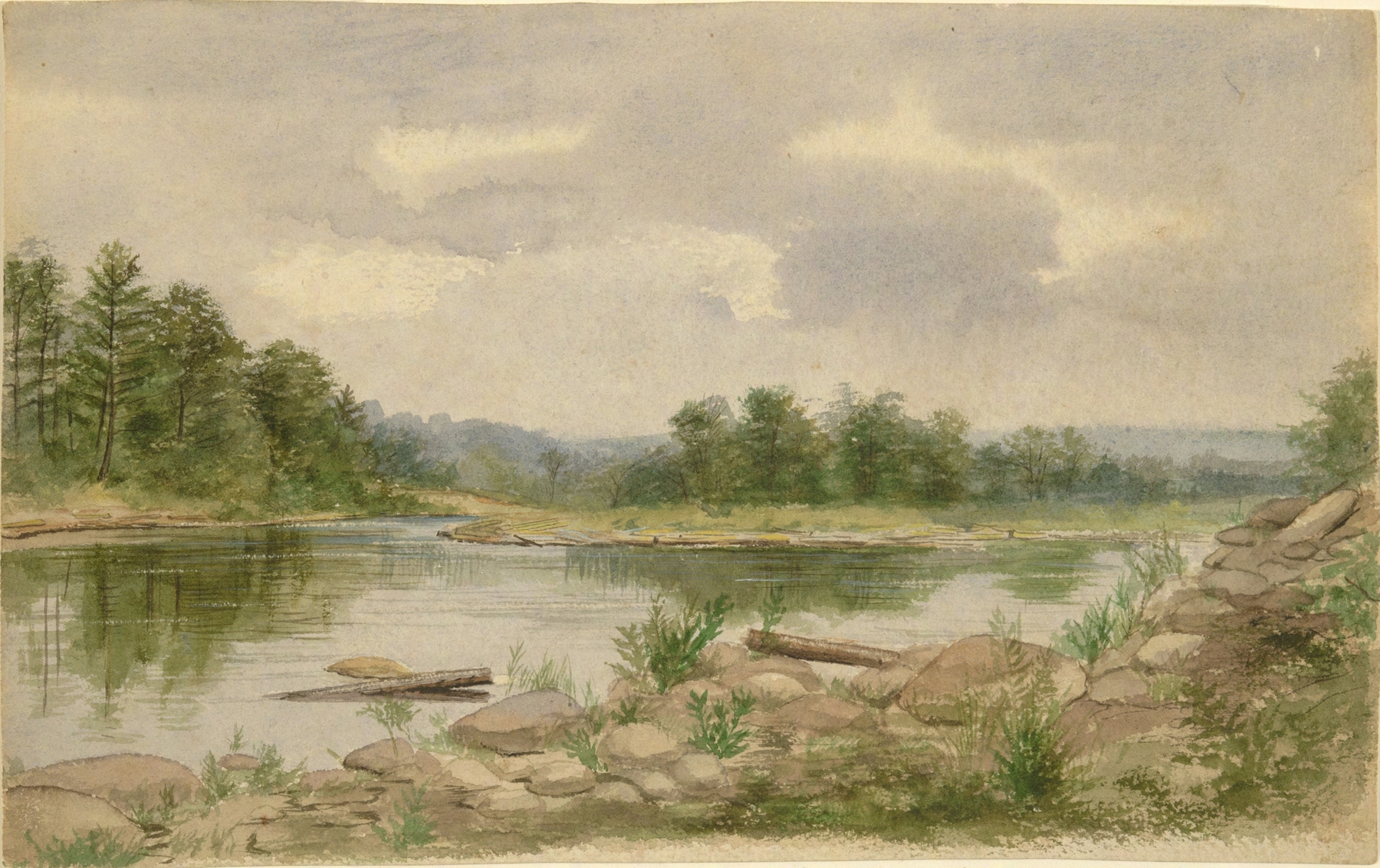 Landscape of a river with gentle water flow, by Unknown Artist