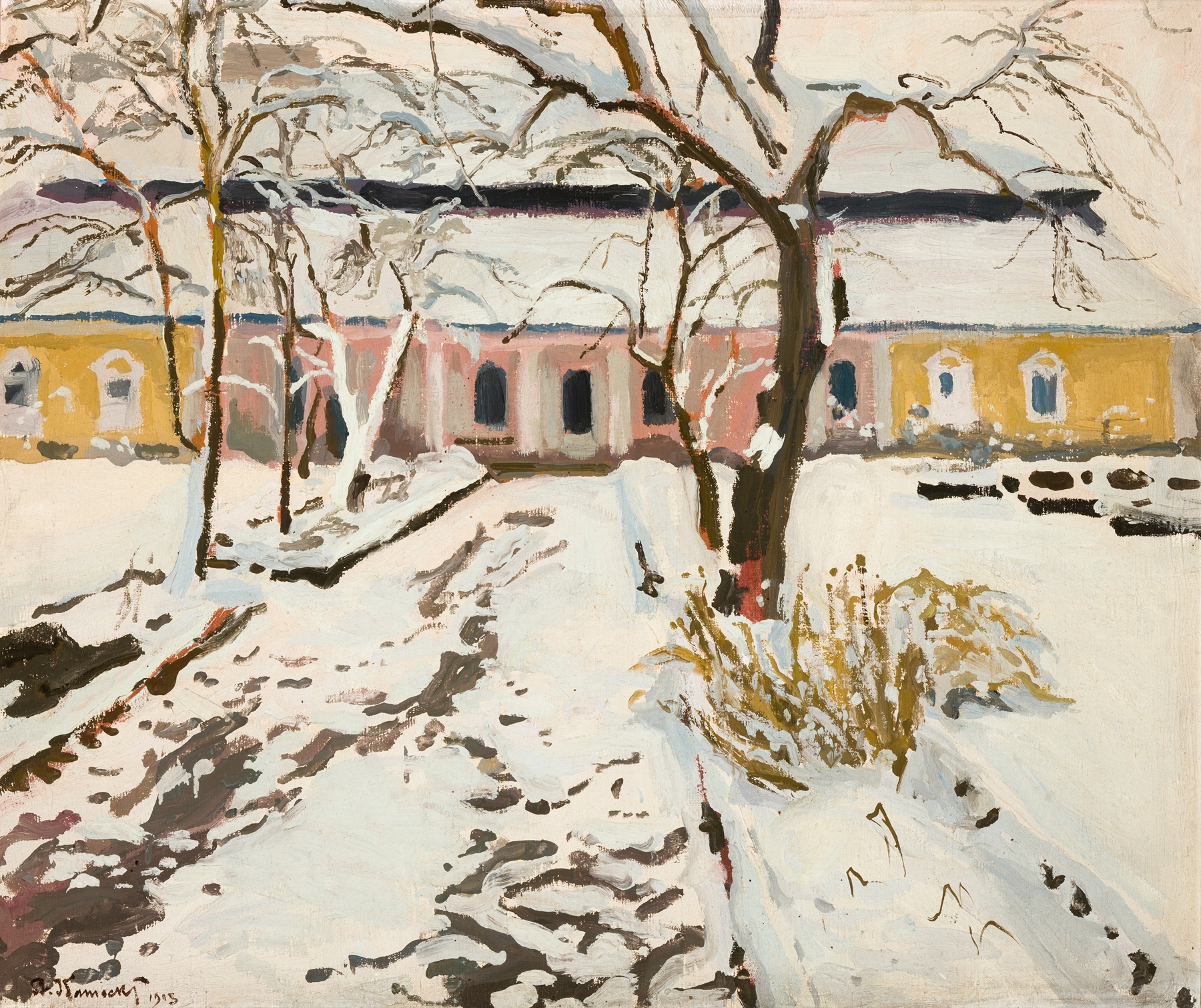Manor-House at Modlnica in Winter, by Stanisław Kamocki, public domain