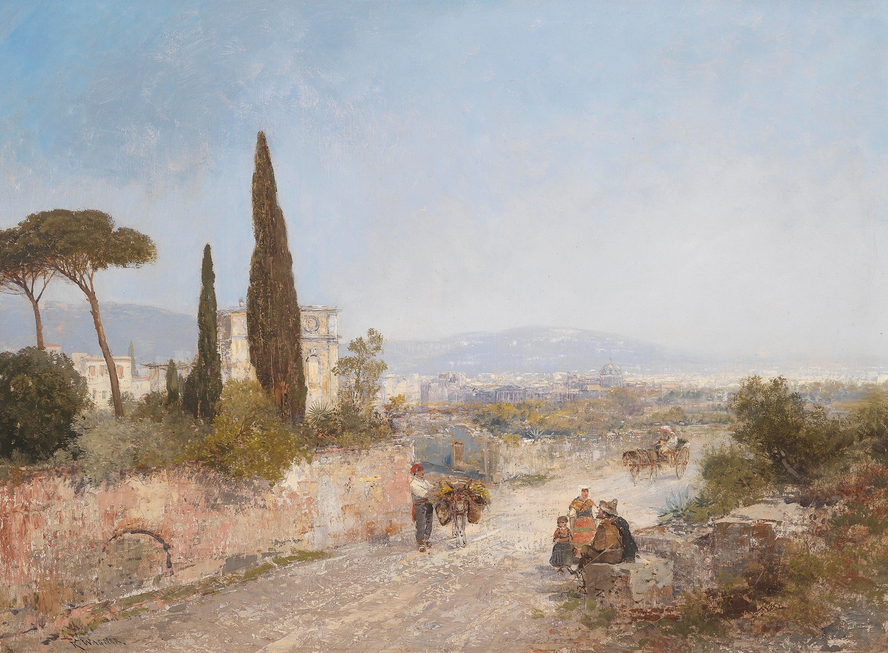Landscape with hills and Florence in the distance by Georg Fischhof, medium unknown.