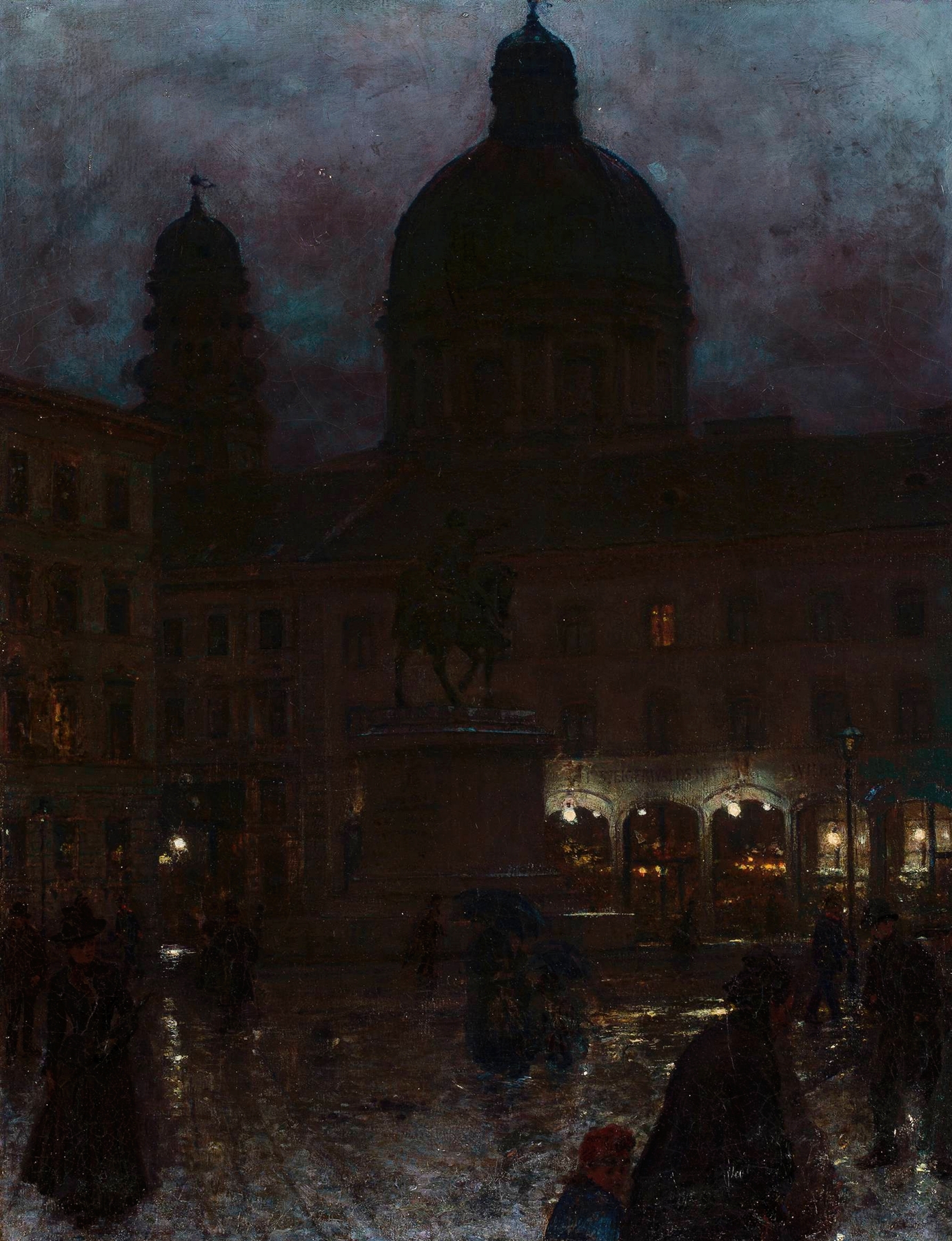 Wittelsbacher Platz in Munich at night, by Aleksander Gierymski, public domain