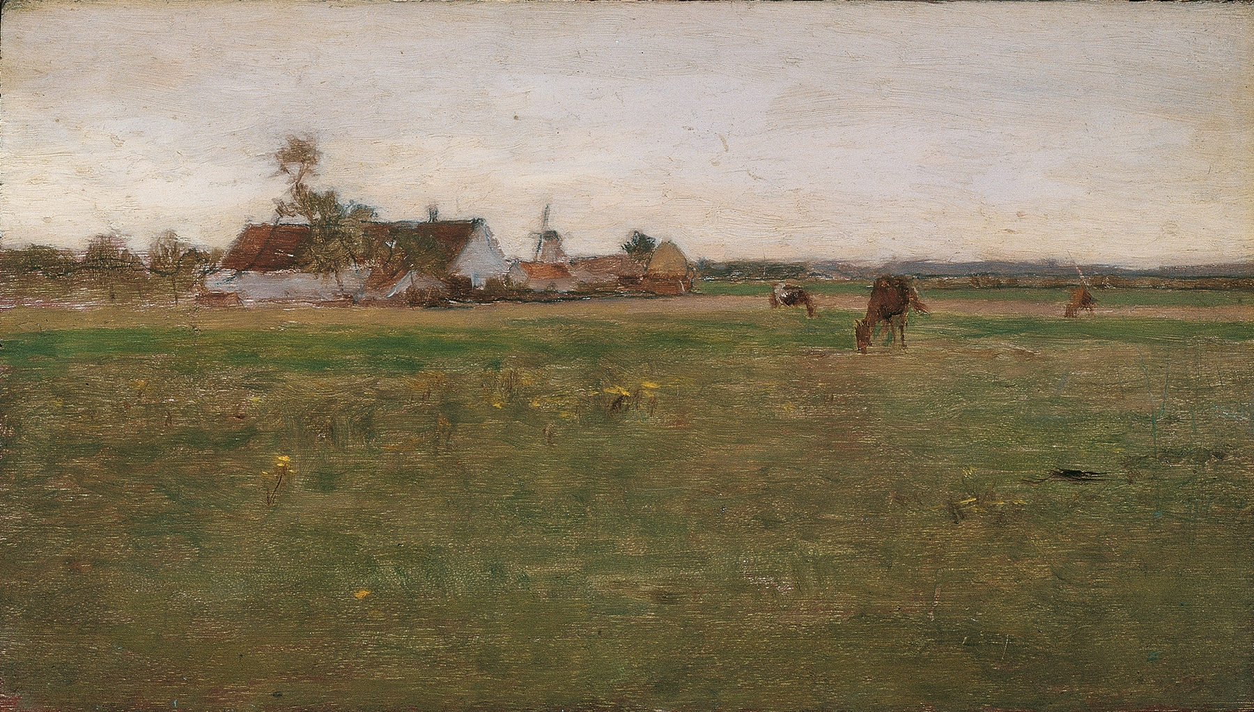 Romanticism landscape by Eugen Jettel, depicting twilight hues and soft grasses.
