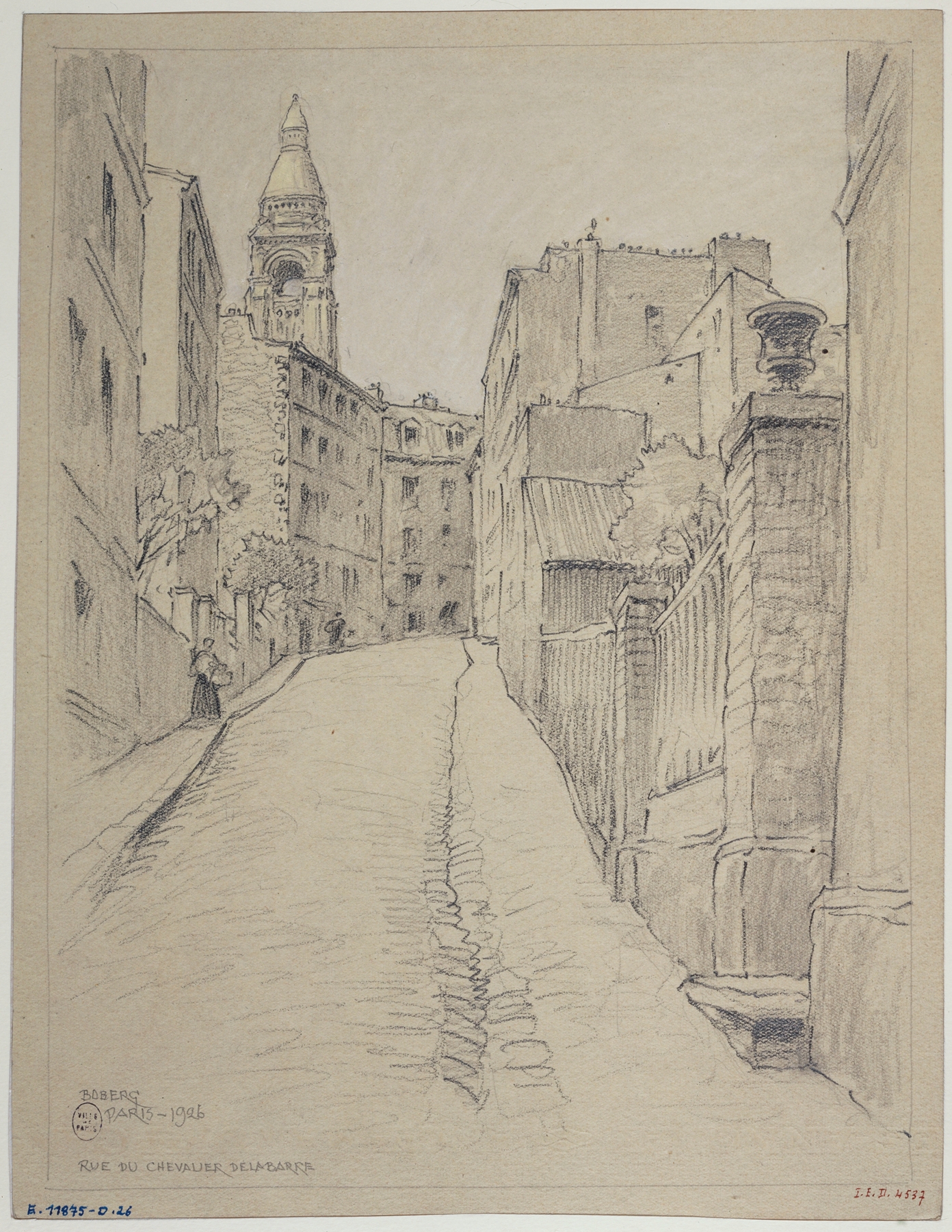 Rue du Chevalier de la Barre by Ferdinand Boberg, depicting a quiet urban scene with light and shadow.