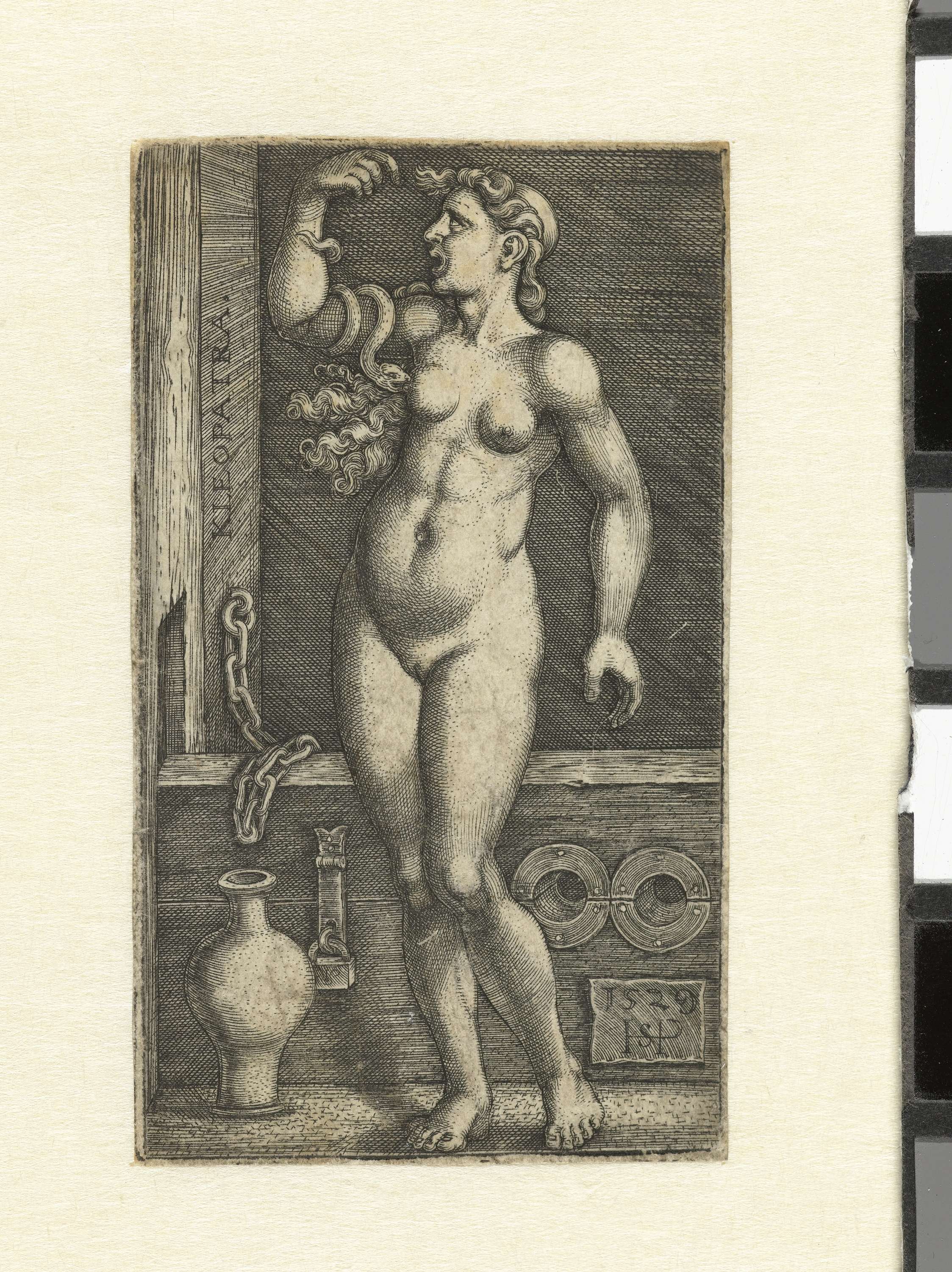 Engraving by Hans Sebald Beham depicting Cleopatra in her final moments.