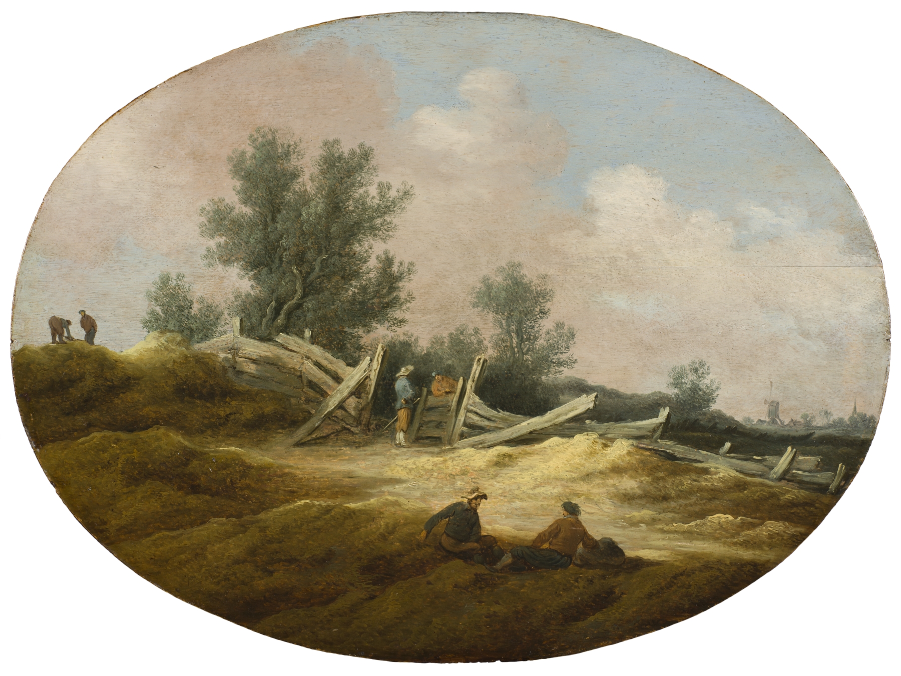 Landscape with a wooden fence and figures, oil on canvas by Salomon van Ruysdael