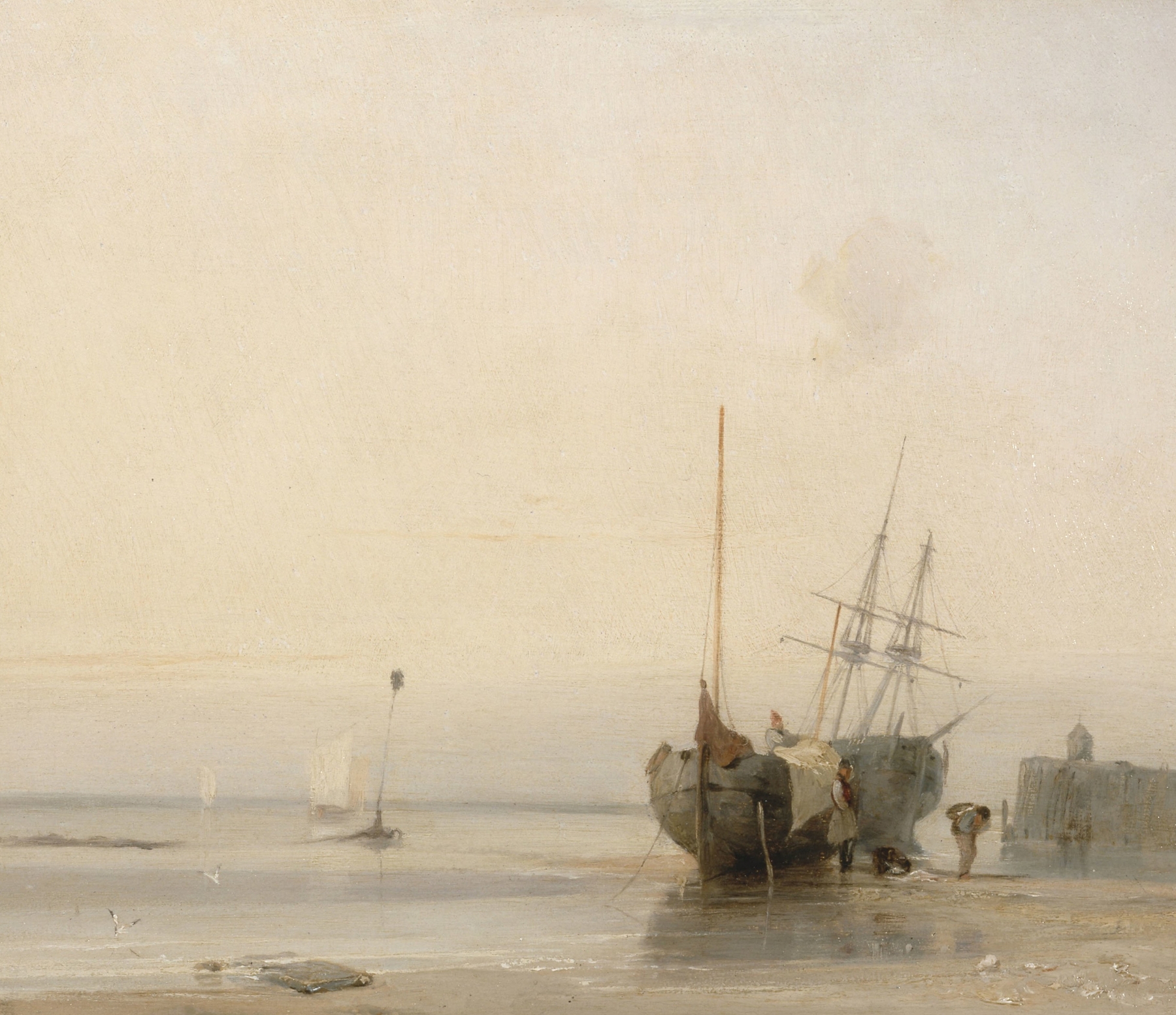 Calais Jetty, France, by Richard Parkes Bonington, public domain