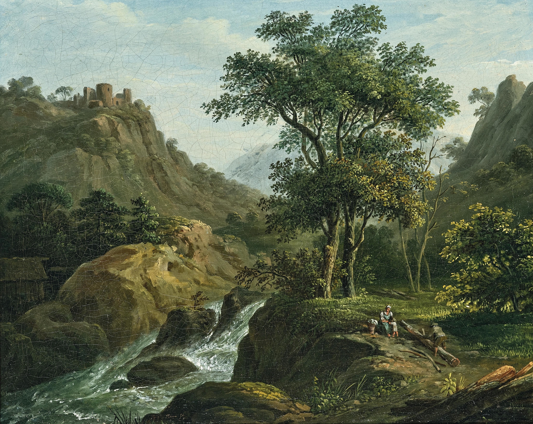 Loggers by a river, oil on canvas by Matthias Rudolf Toma