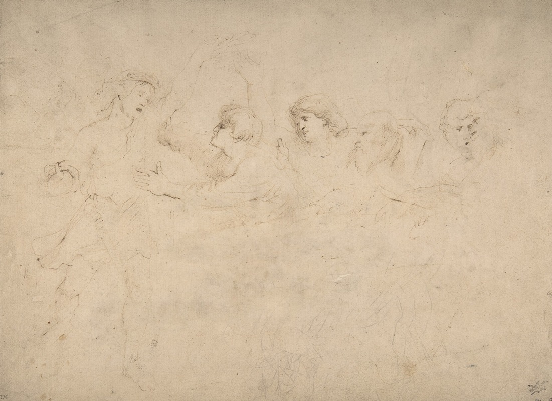Alcibiades Interrupting the Symposium depicts a lively gathering of ancient Greek philosophers.