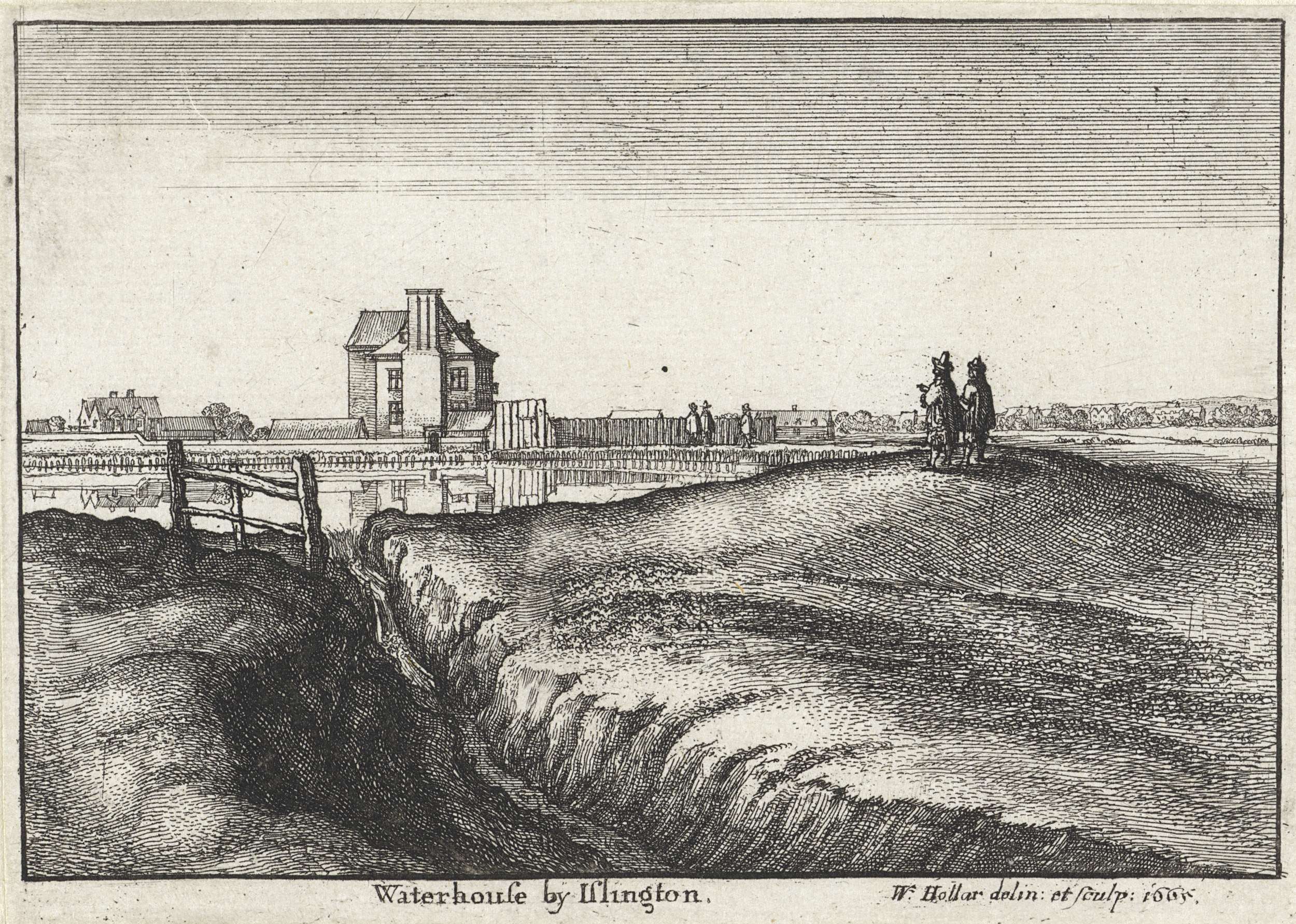 Etching by Wenceslaus Hollar depicting a landscape with a bridge and river reflections