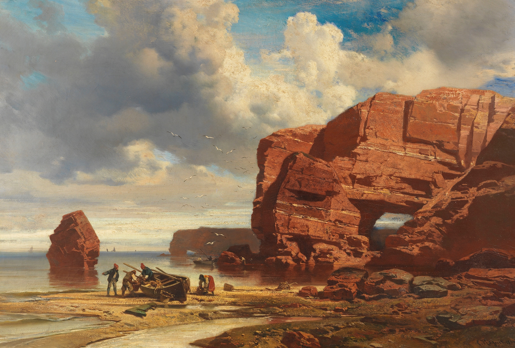Strand bei Dieppe by Charles Hoguet, oil on canvas depicting a serene marine landscape.