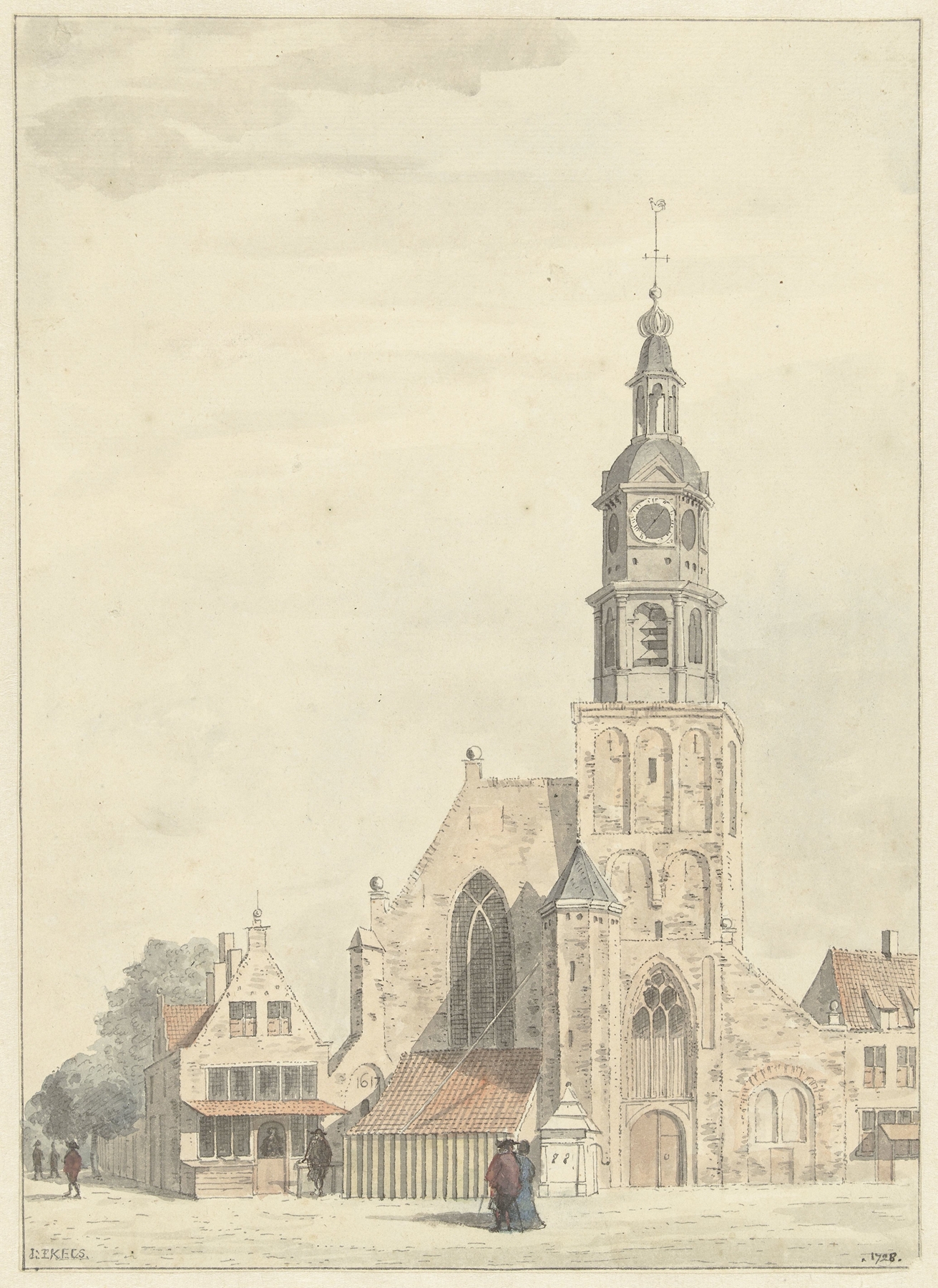 De kerk te Buren by Jan Ekels the elder, oil painting depicting a church with a glowing light