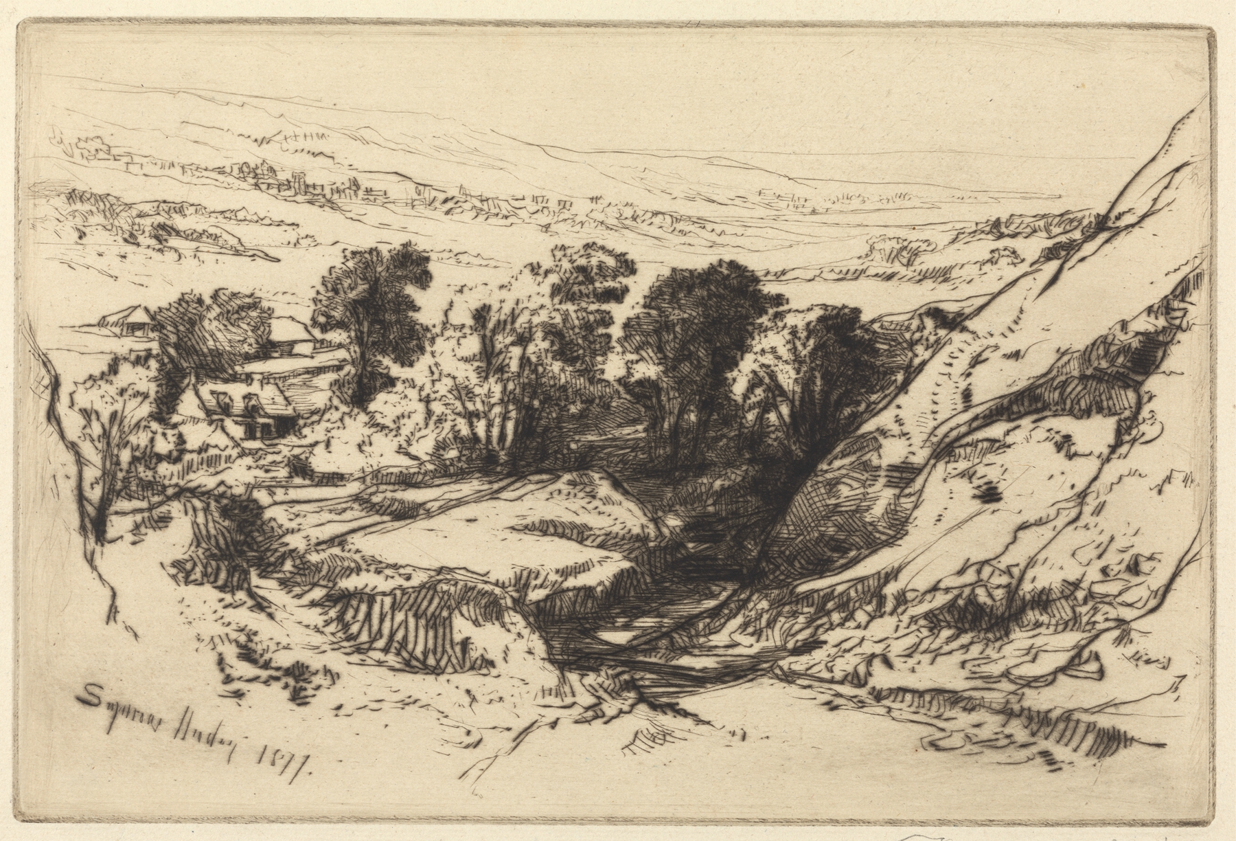 Nine Barrow Down, by Francis Seymour Haden, public domain
