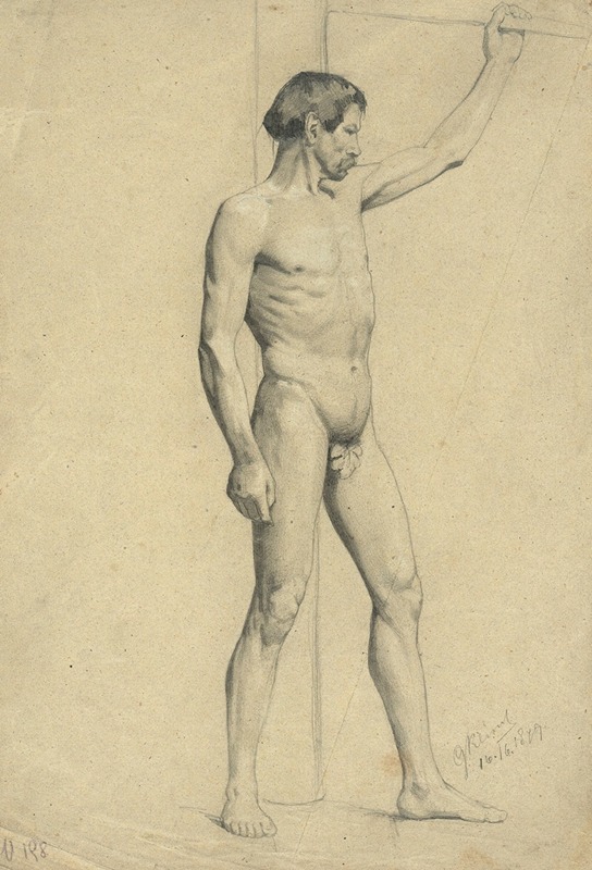 Gustav Klimt's 'Männlicher Akademieakt in Pose' showcases a male figure in a striking pose.