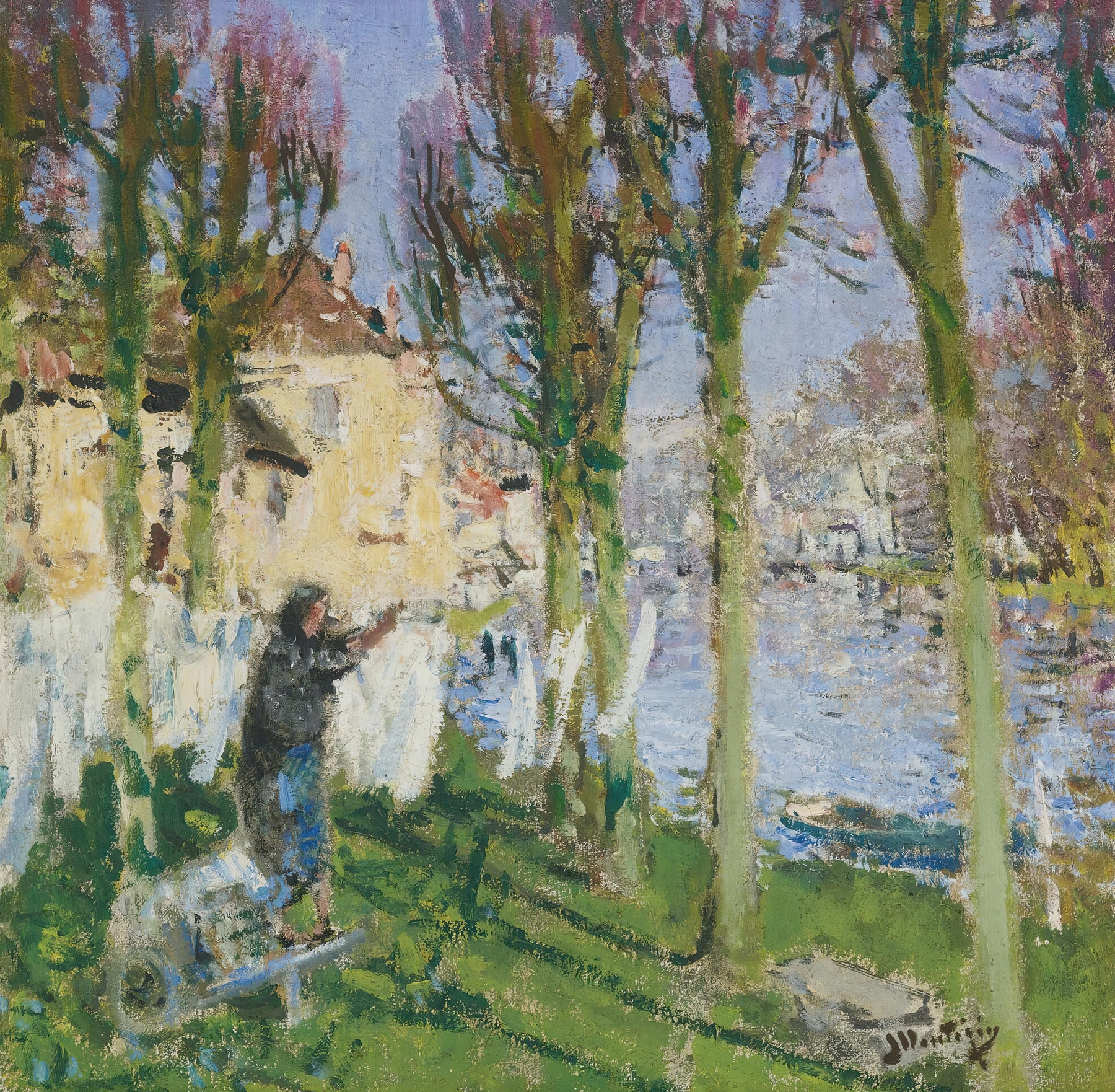 Lavandière Étendant Son Linge, by Pierre-Eugène Montézin, public domain