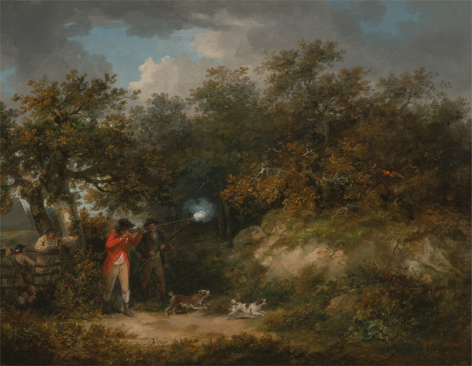 Pheasant Shooting by George Morland, depicting a hunter in a landscape, oil painting
