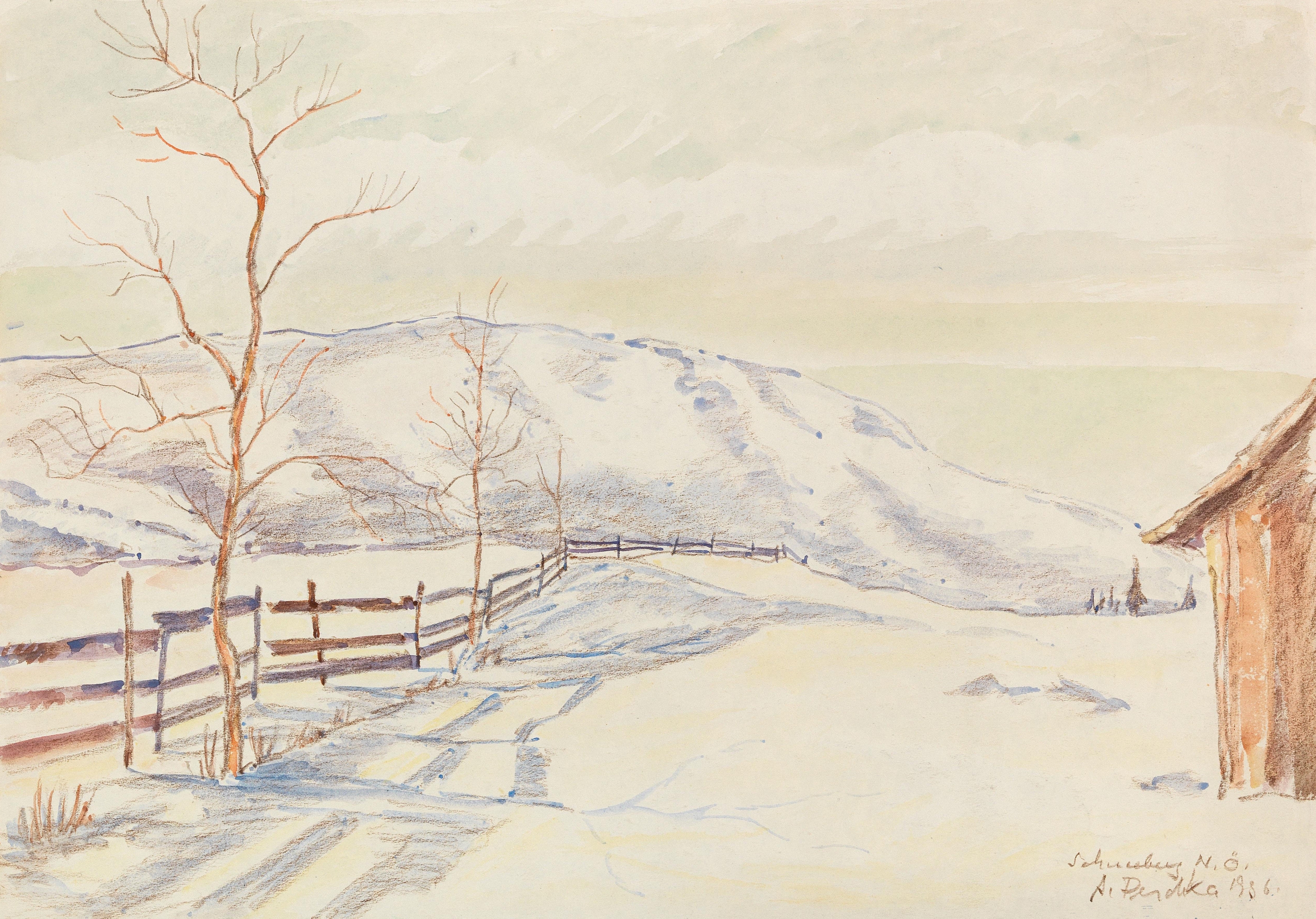Landscape oil painting of Schneeberg by Anton Emanuel Peschka