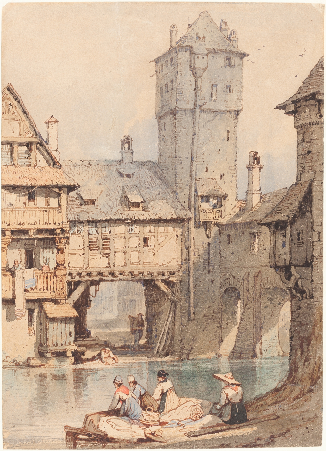 Laundresses before the Wasserturm, Nuremberg, by Samuel Prout, public domain