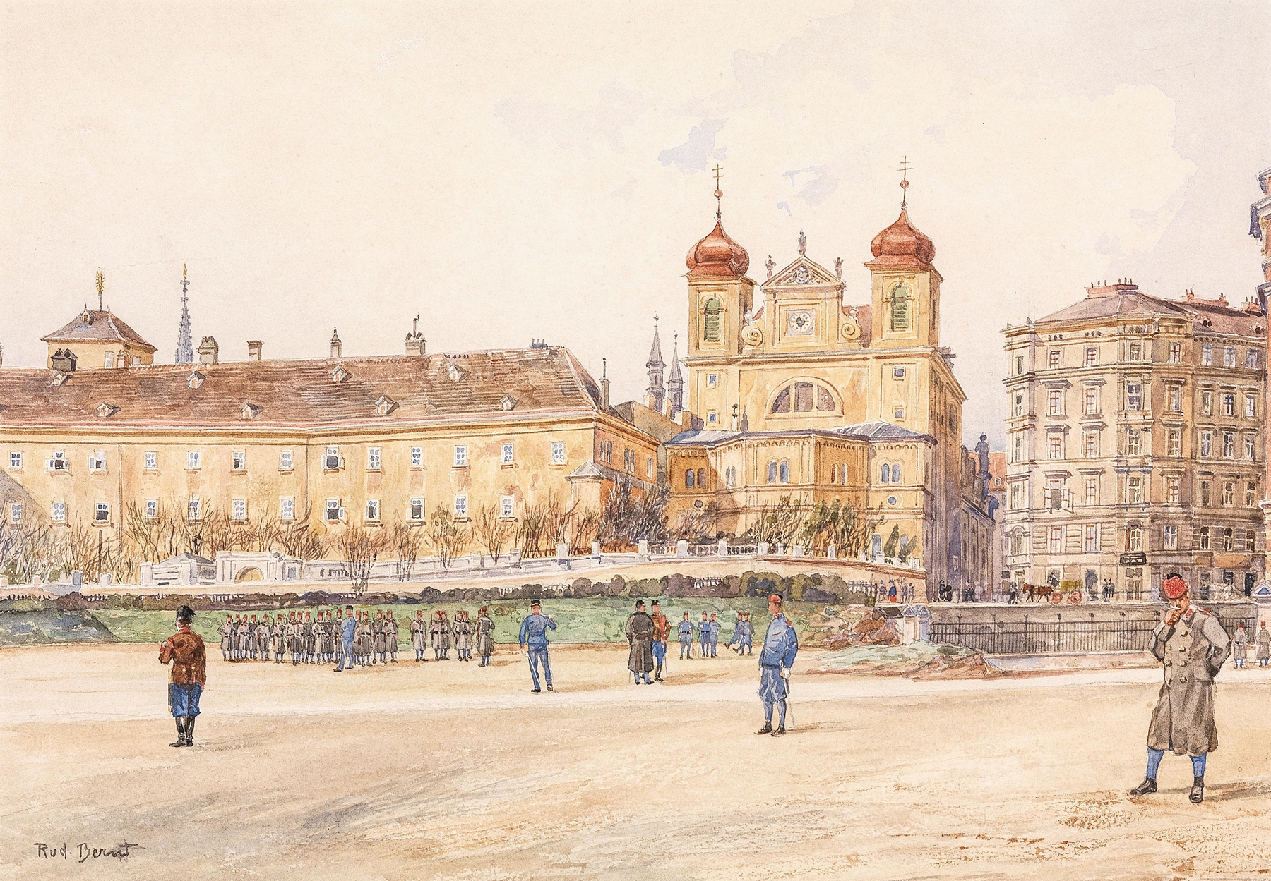 Architectural scene of Dominikanerbastei Wien, oil on canvas by Rudolf Bernt