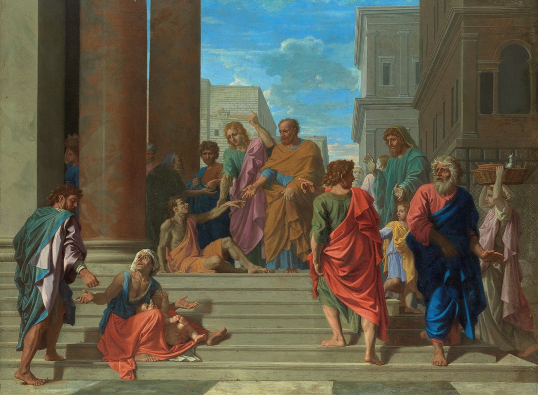 A depiction of Saints Peter and John healing a lame man.