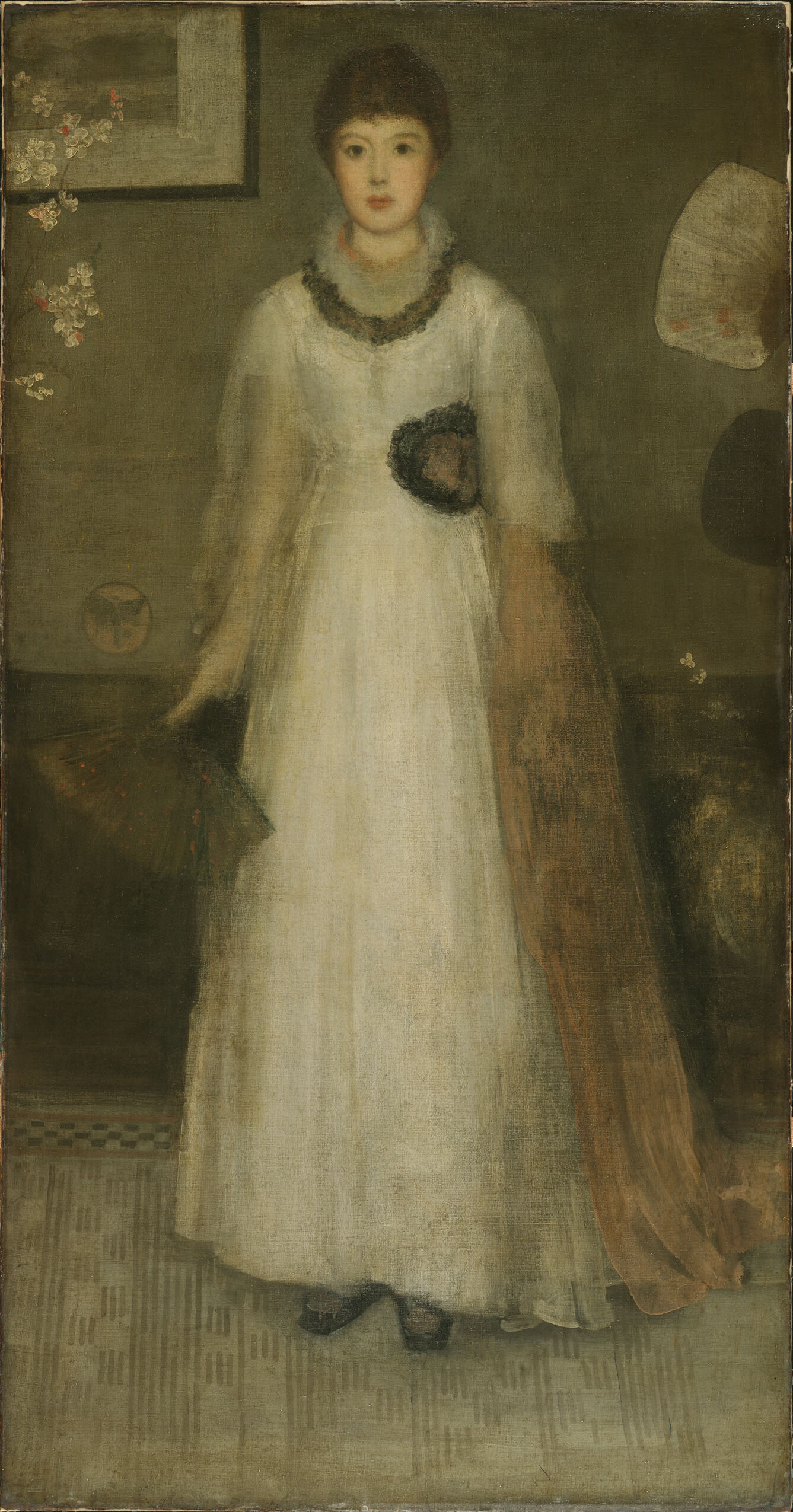 Abstract oil painting by James Abbott McNeill Whistler featuring hues of grey and peach.