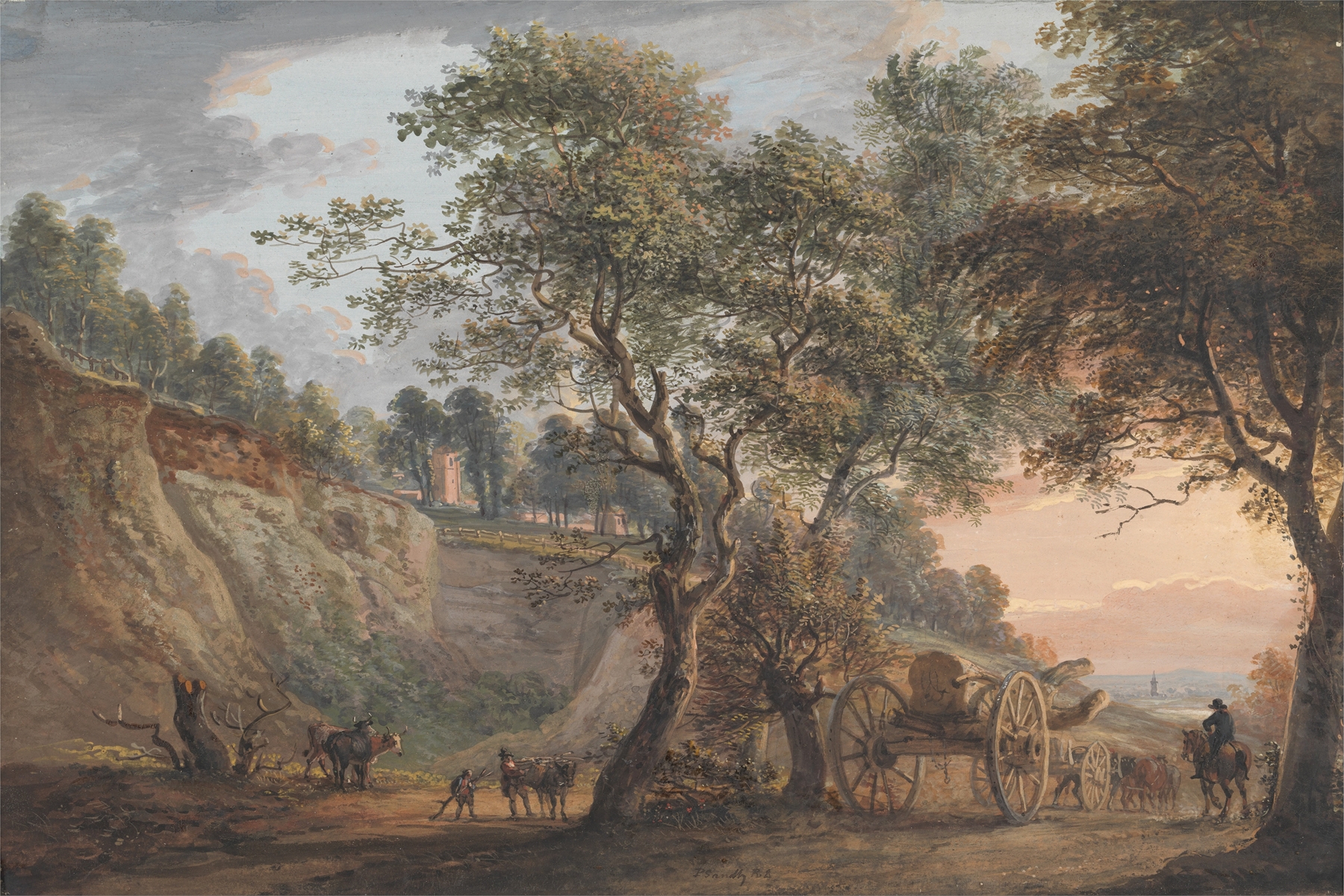 Landscape with a river and hills, oil painting by Paul Sandby