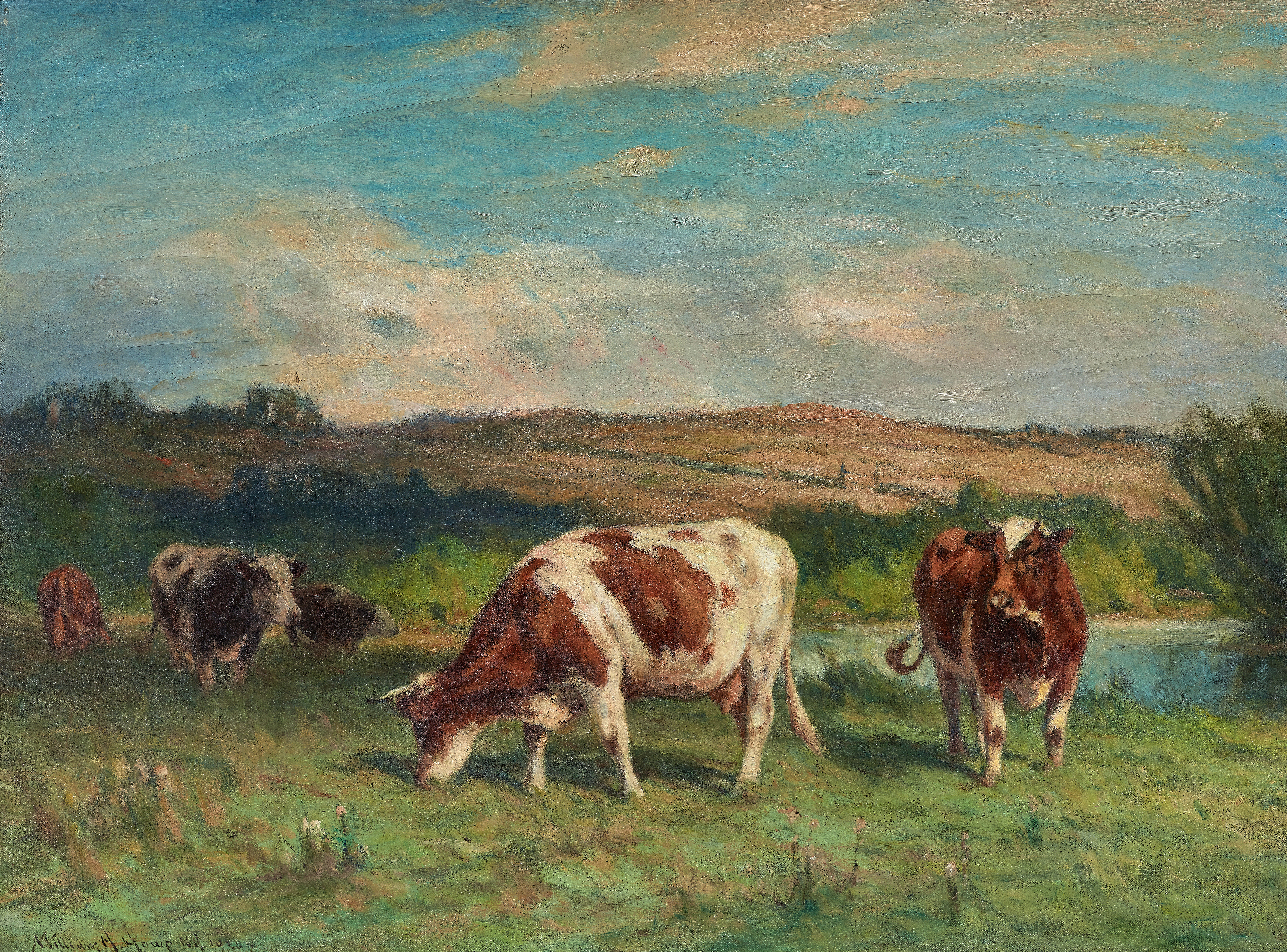 Landscape of Lyme Pastures by William Henry Howe, oil on canvas, featuring grass and wildflowers.