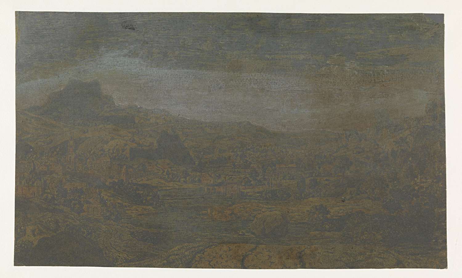 Valley with a River and a Town with Four Towers, by Hercules Segers, public domain