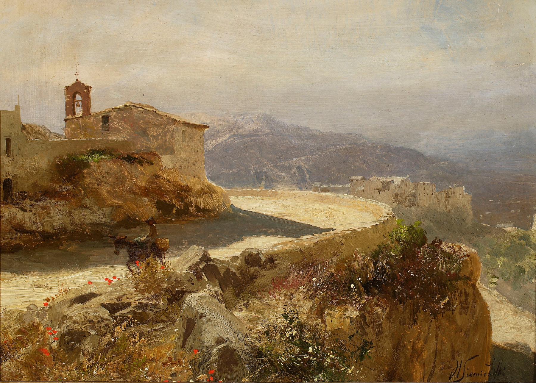 Italian landscape with a donkey grazing, oil painting by Henryk Siemiradzki