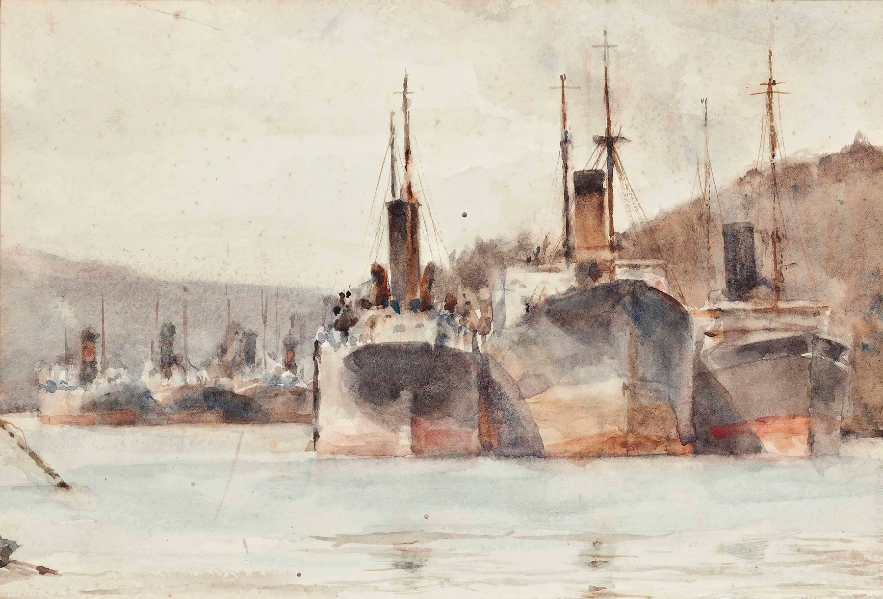 Ships Moored Near King Harry Ferry, On The River Fal, by Henry Scott Tuke, public domain